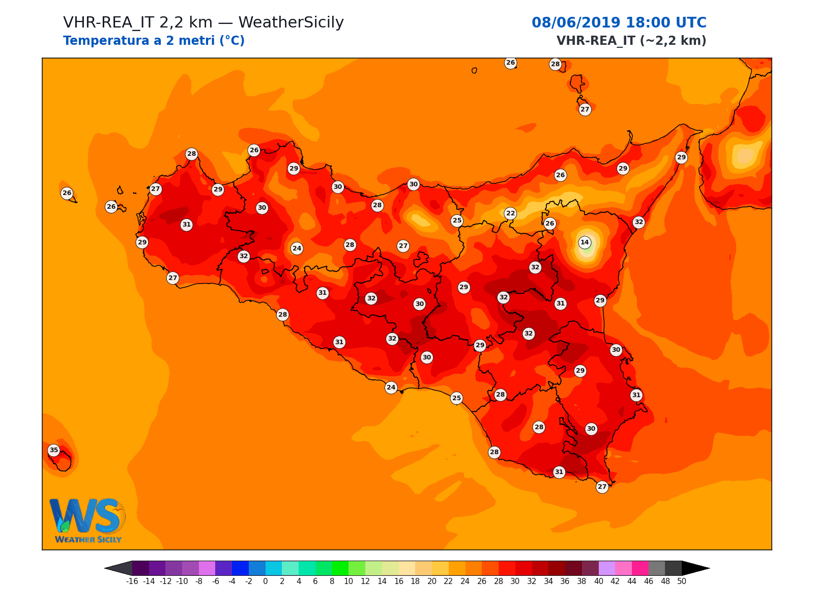 Temperatura a 2 metri · 2019060818
