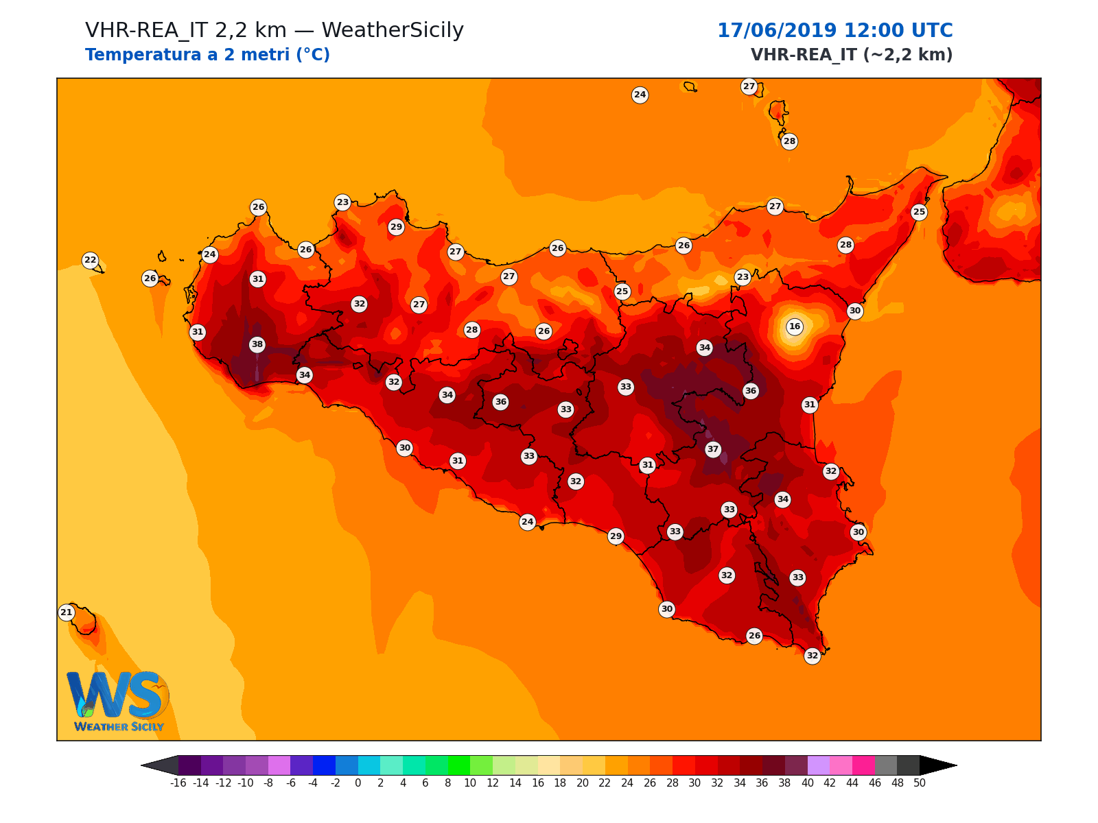 Temperatura a 2 metri · 2019061712