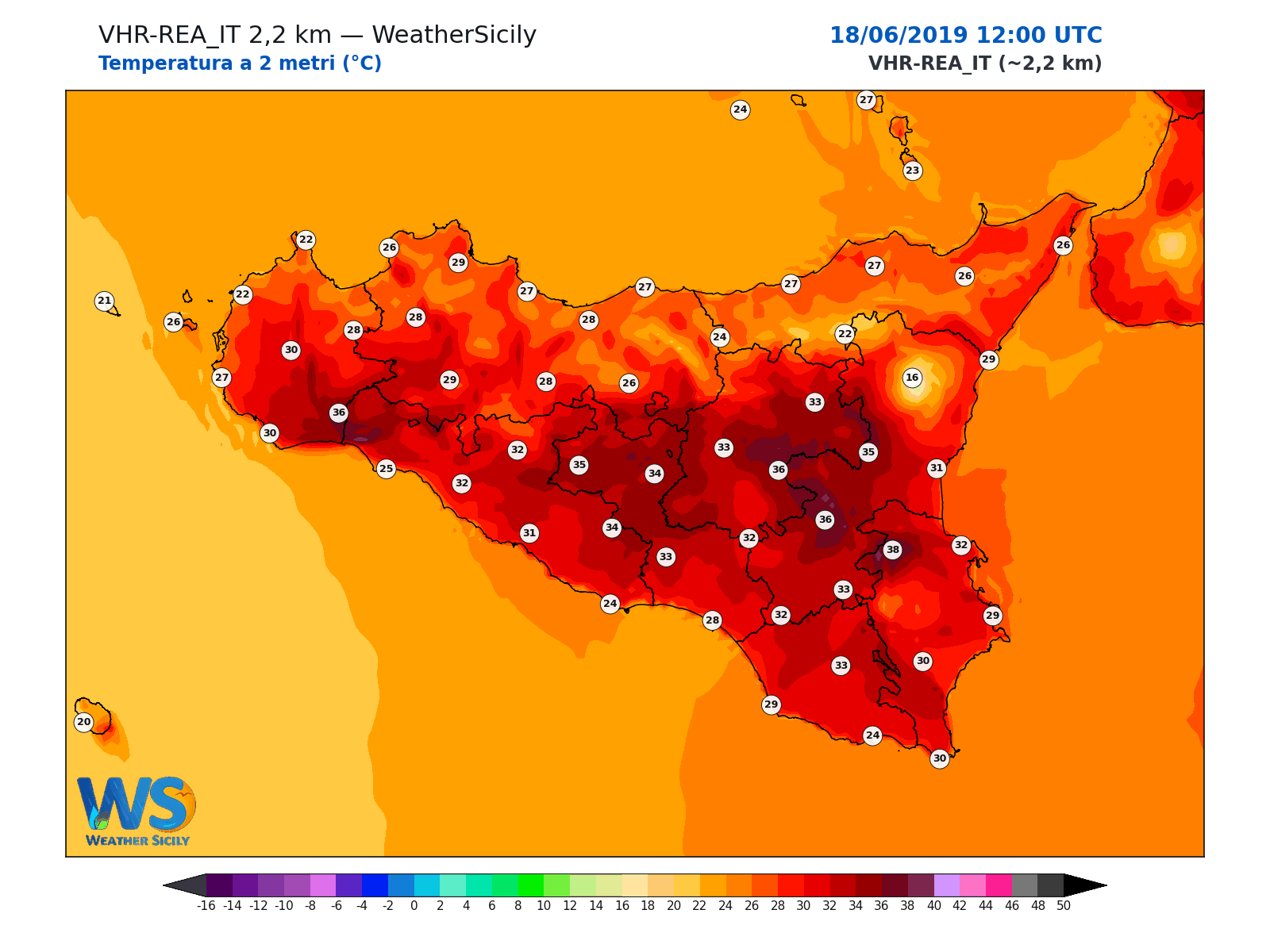 Temperatura a 2 metri · 2019061812