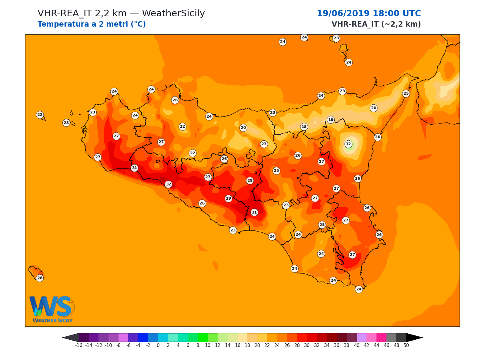 Temperatura a 2 metri · 2019061918