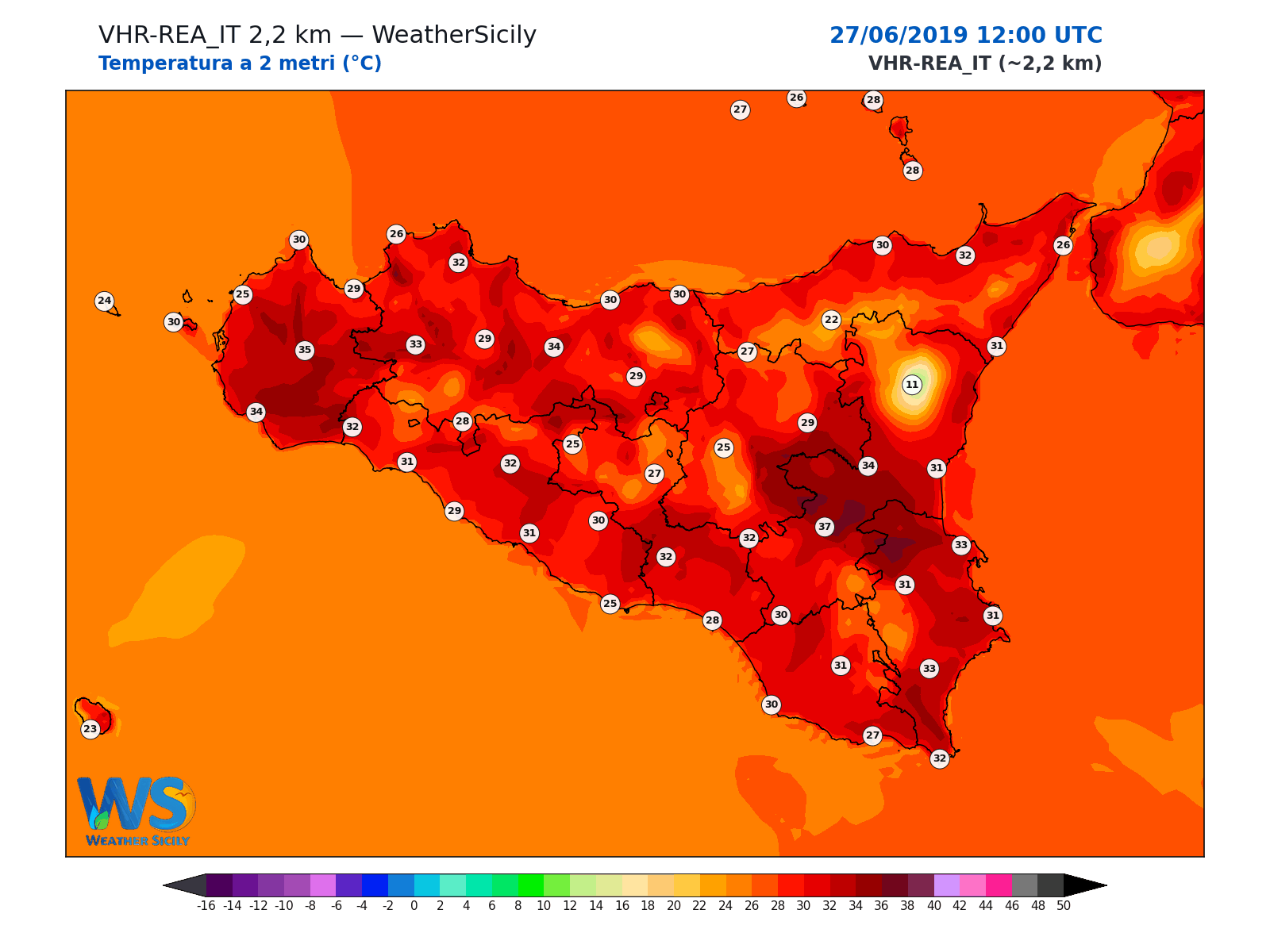 Temperatura a 2 metri · 2019062712