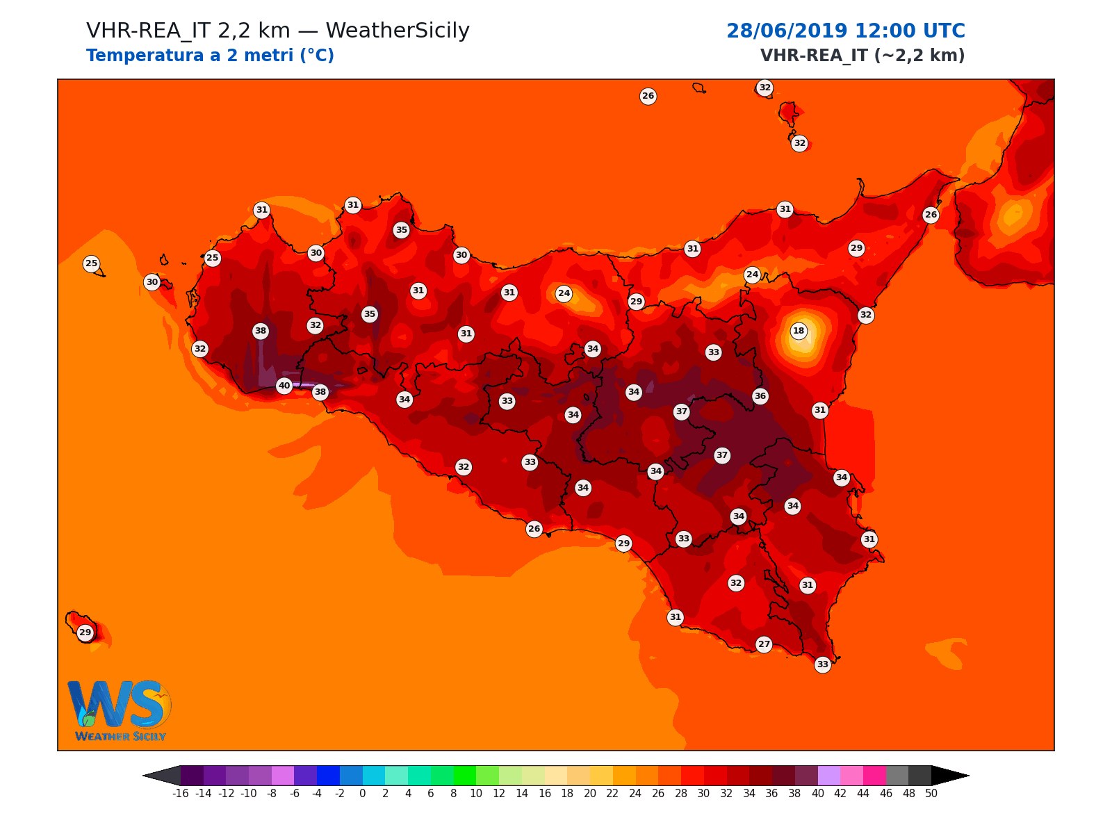 Temperatura a 2 metri · 2019062812
