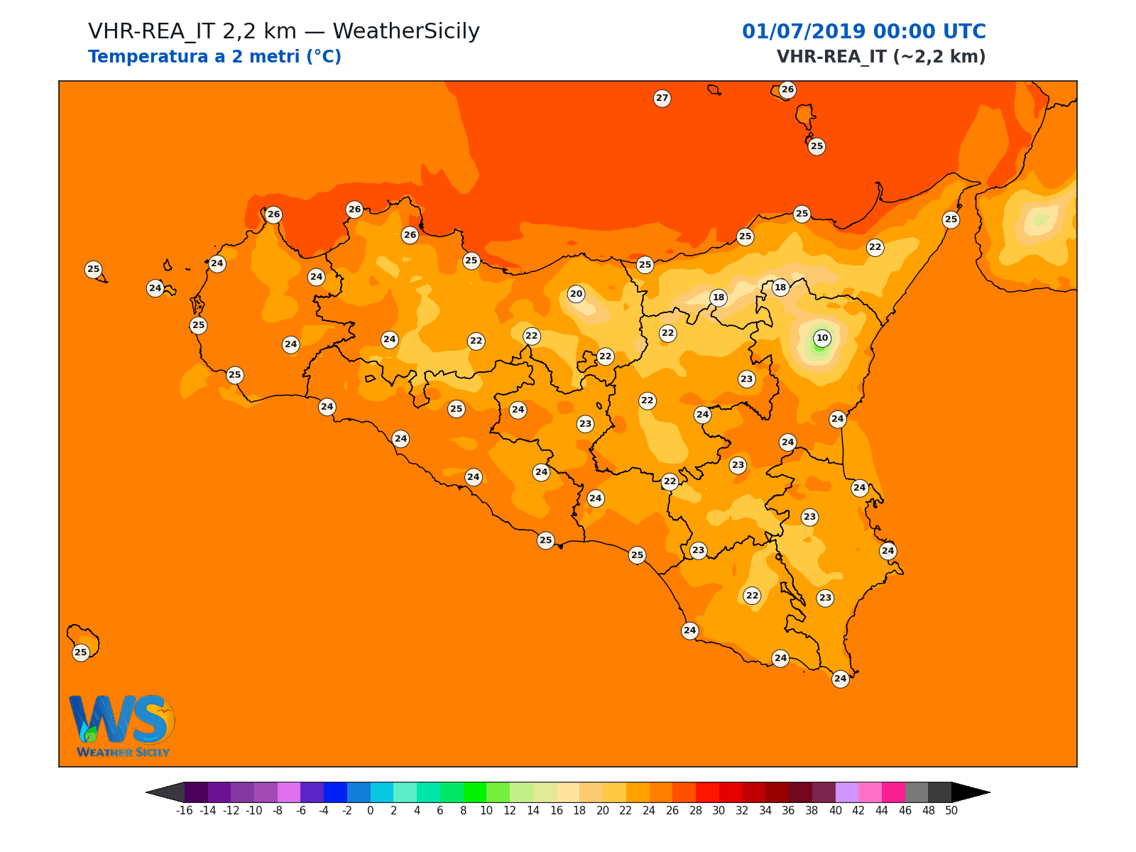 Temperatura a 2 metri · 2019070100