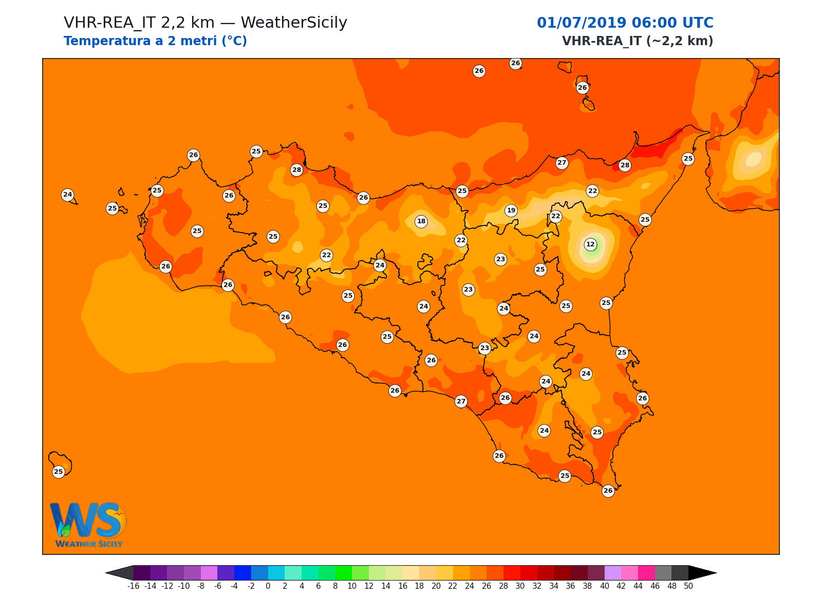 Temperatura a 2 metri · 2019070106