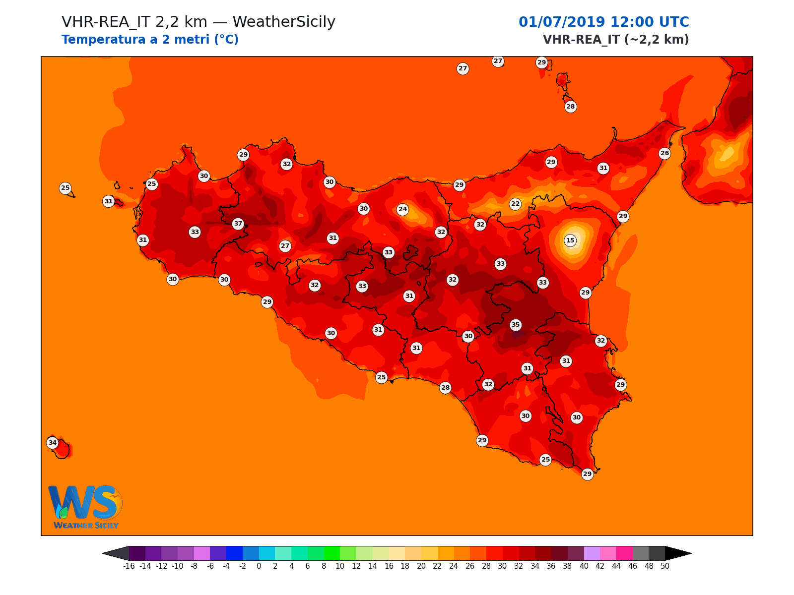 Temperatura a 2 metri · 2019070112