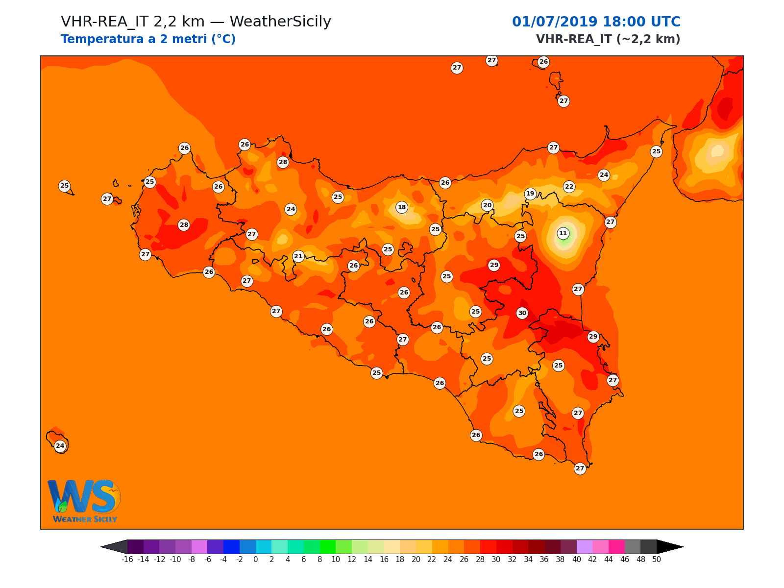 Temperatura a 2 metri · 2019070118