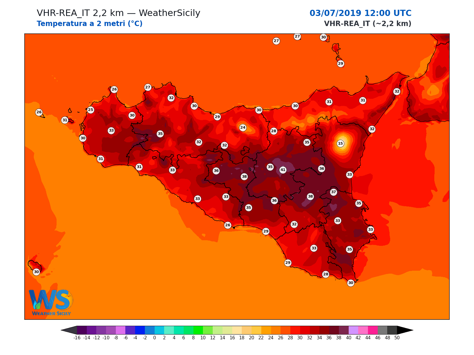 Temperatura a 2 metri · 2019070312