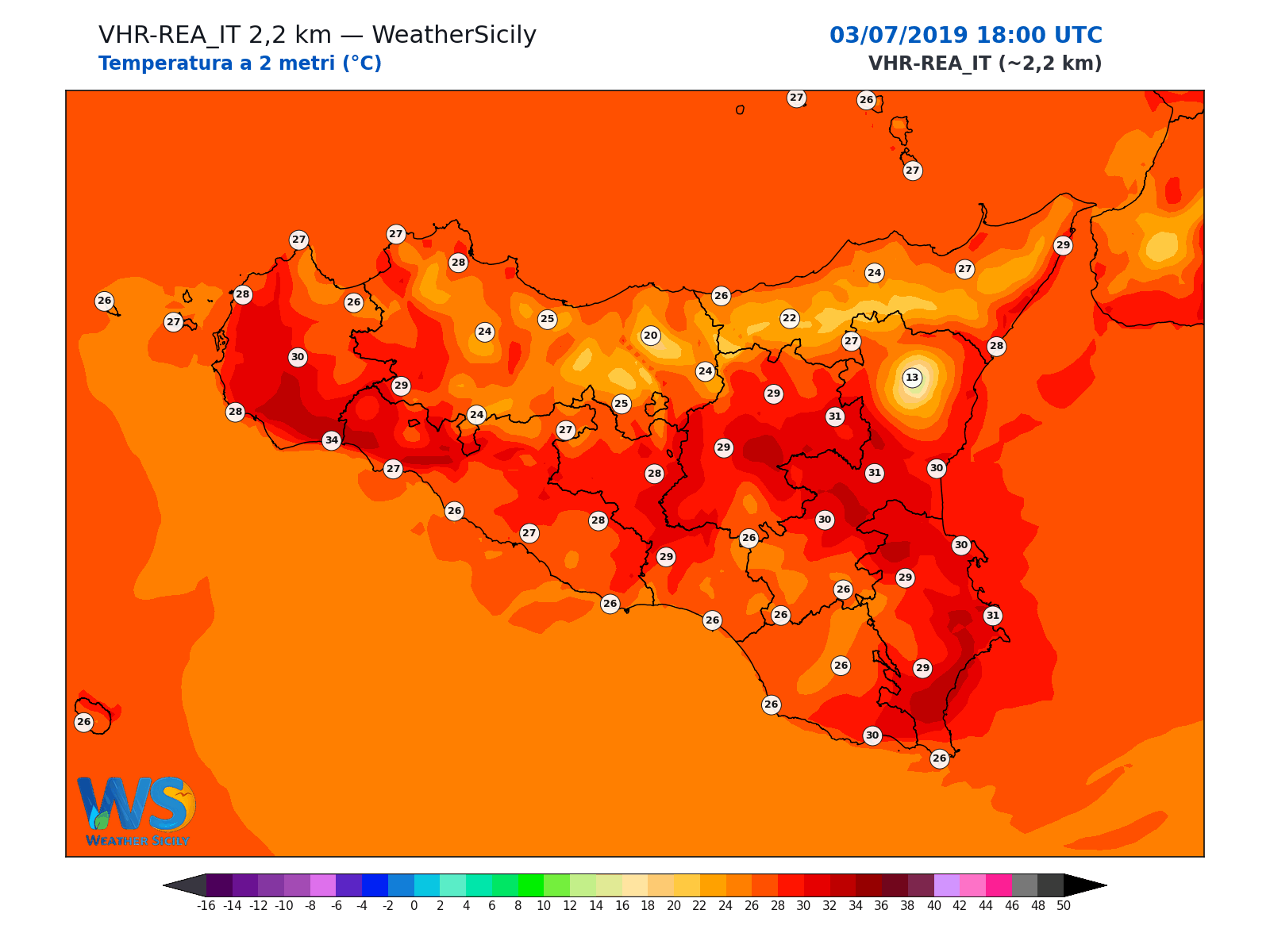 Temperatura a 2 metri · 2019070318