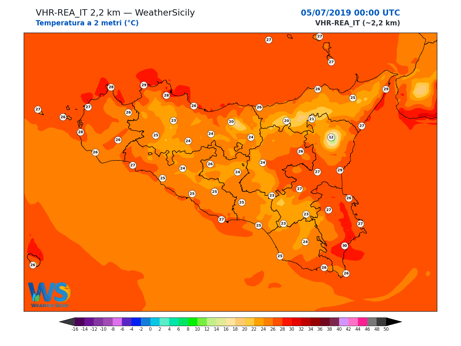 Temperatura a 2 metri · 2019070500
