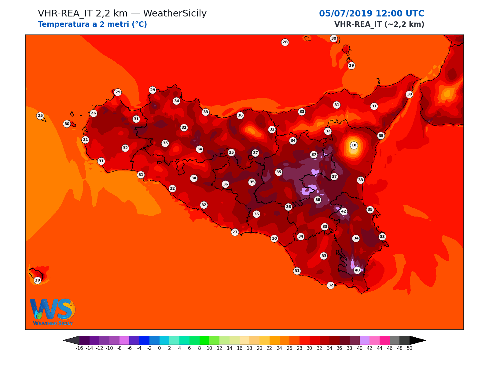 Temperatura a 2 metri · 2019070512