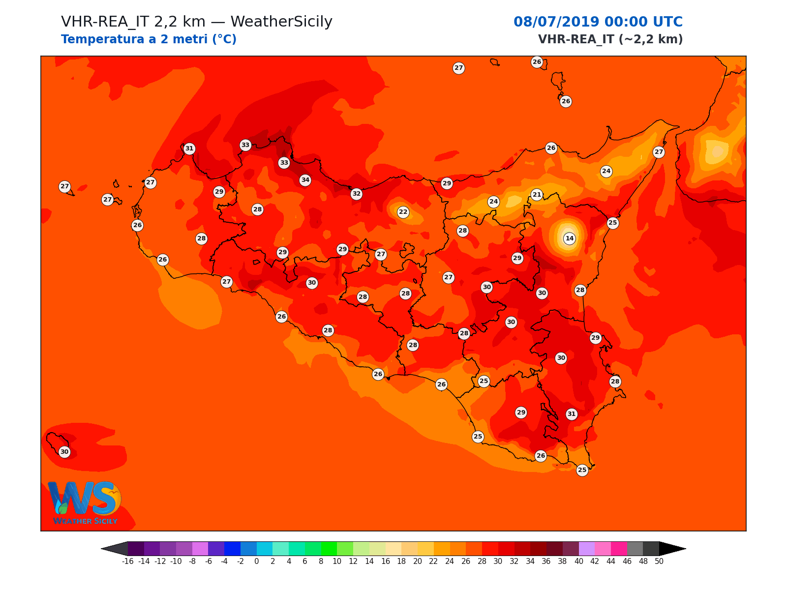 Temperatura a 2 metri · 2019070800