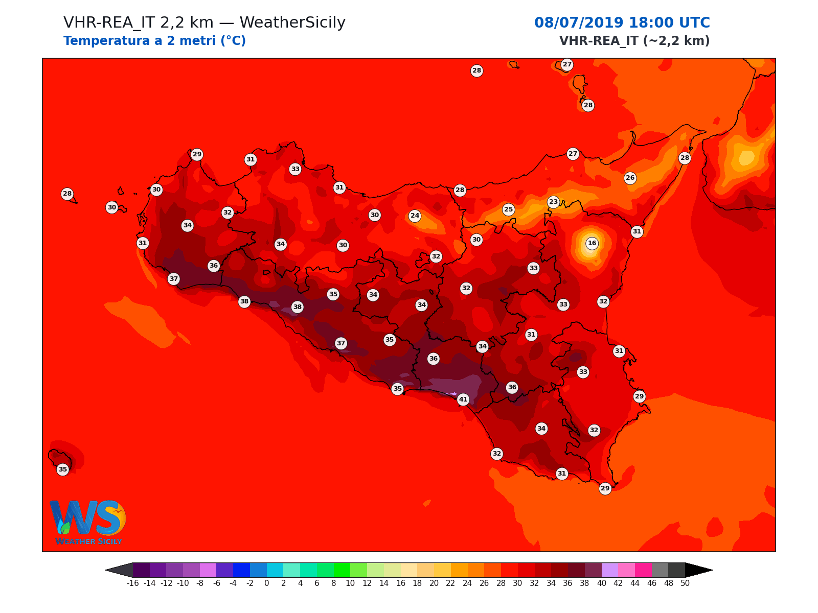 Temperatura a 2 metri · 2019070818
