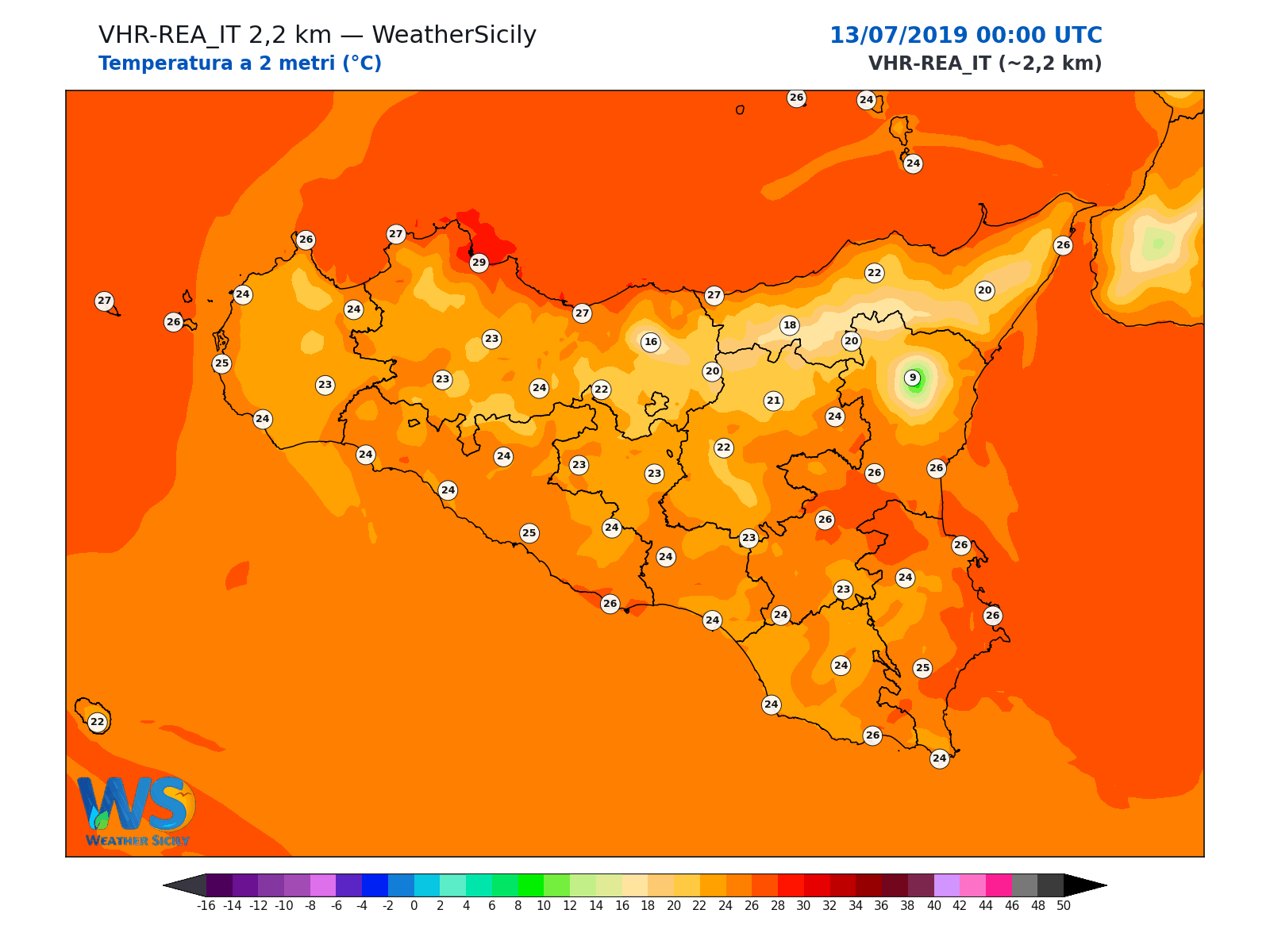 Temperatura a 2 metri · 2019071300