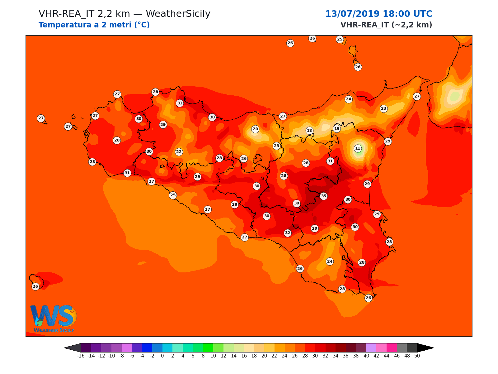Temperatura a 2 metri · 2019071318