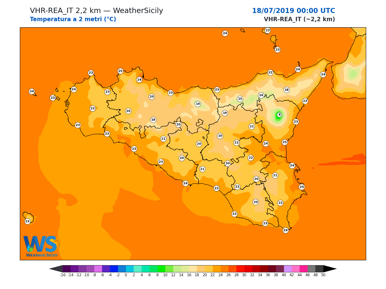 Temperatura a 2 metri · 2019071800