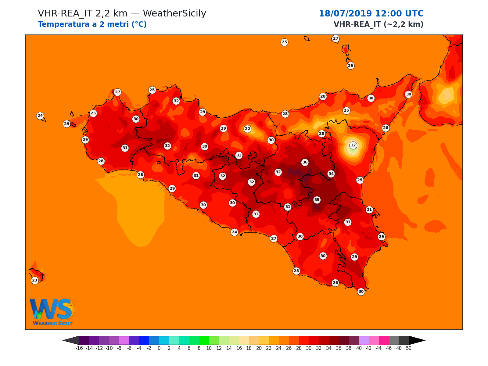 Temperatura a 2 metri · 2019071812