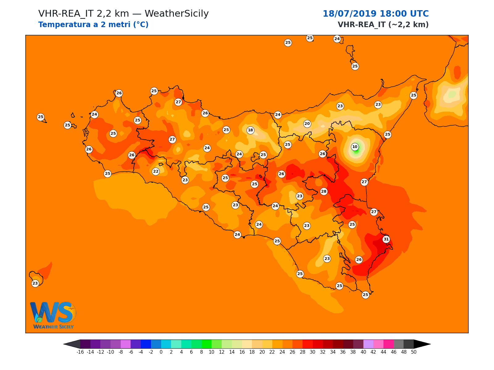 Temperatura a 2 metri · 2019071818