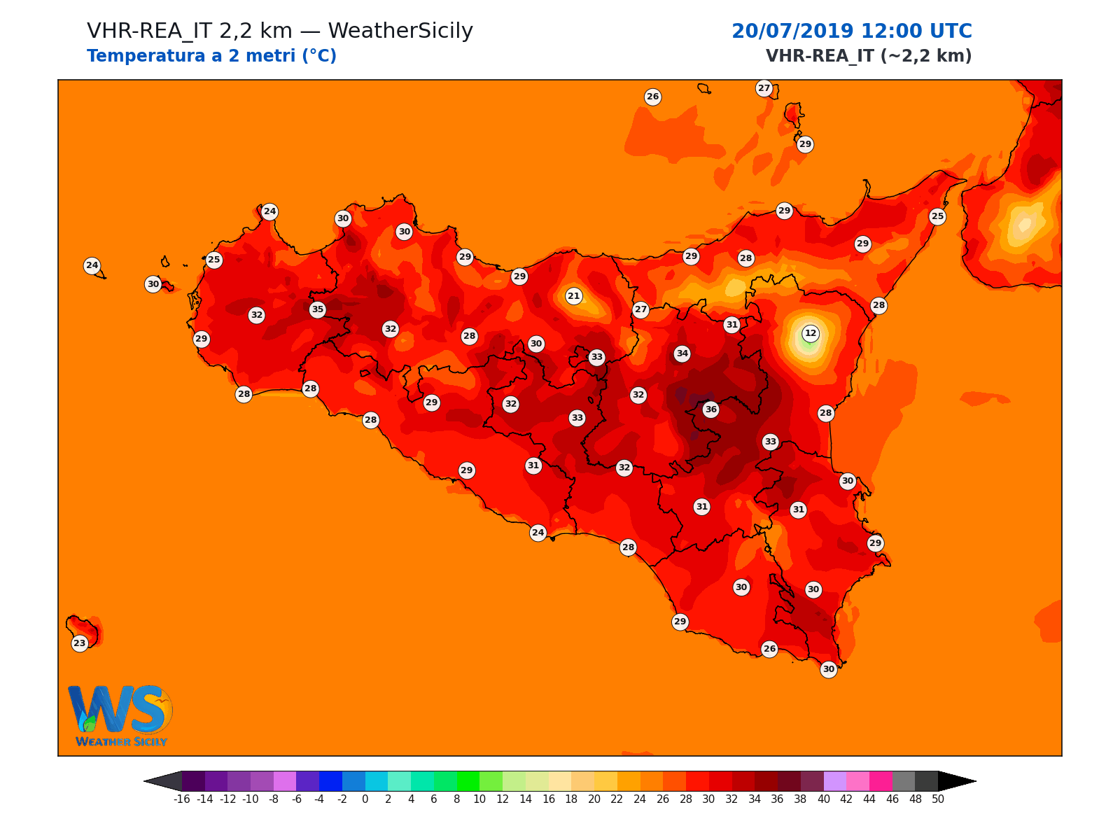 Temperatura a 2 metri · 2019072012