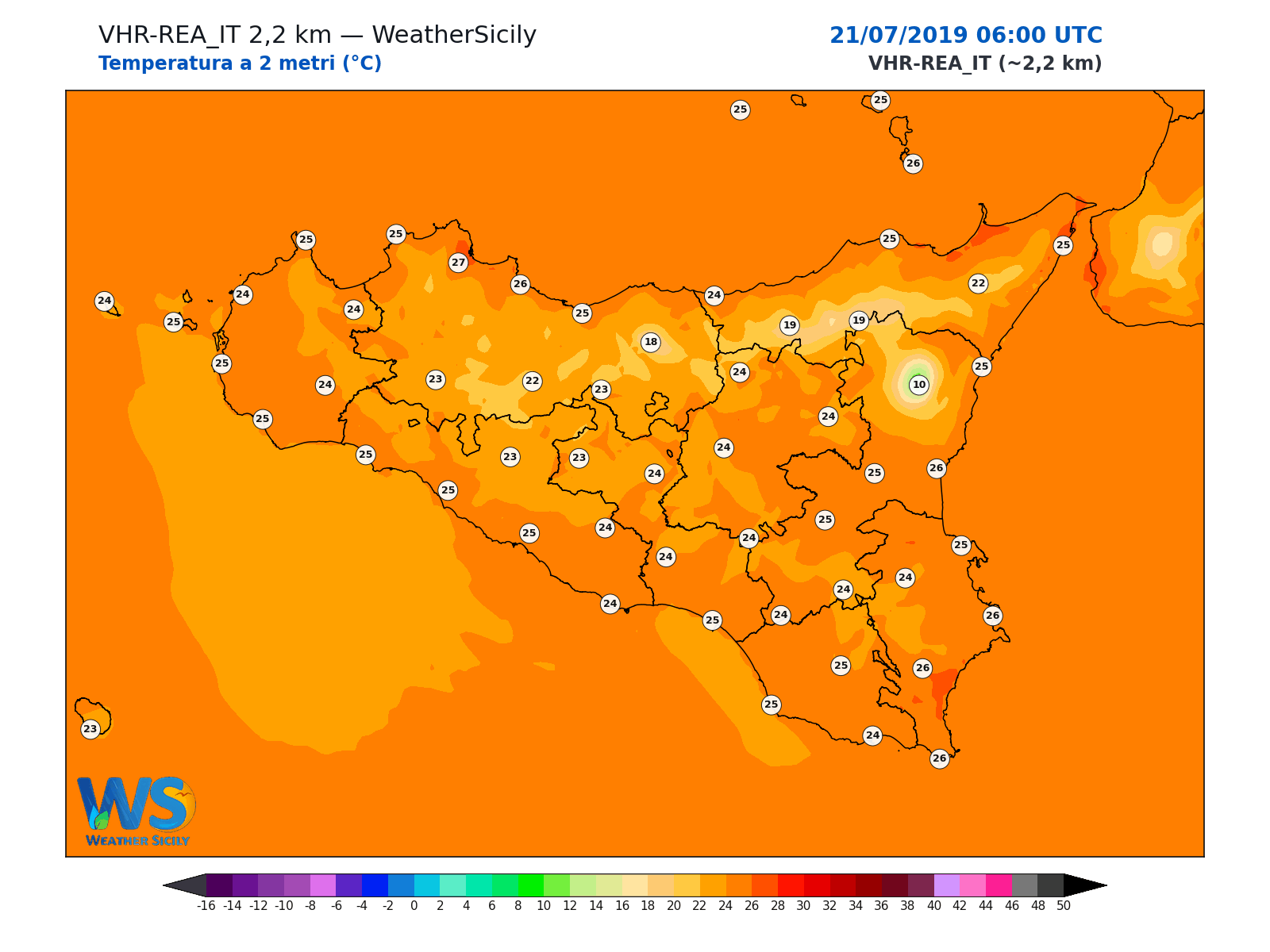 Temperatura a 2 metri · 2019072106