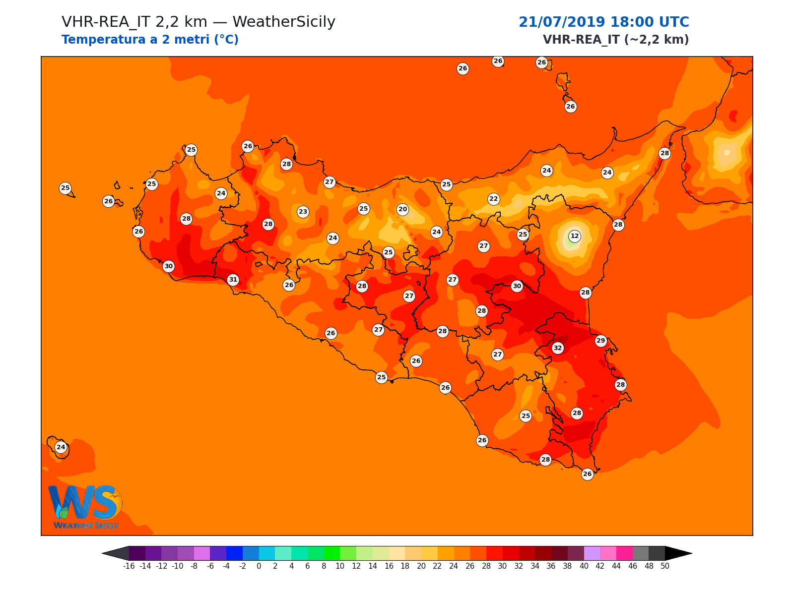 Temperatura a 2 metri · 2019072118