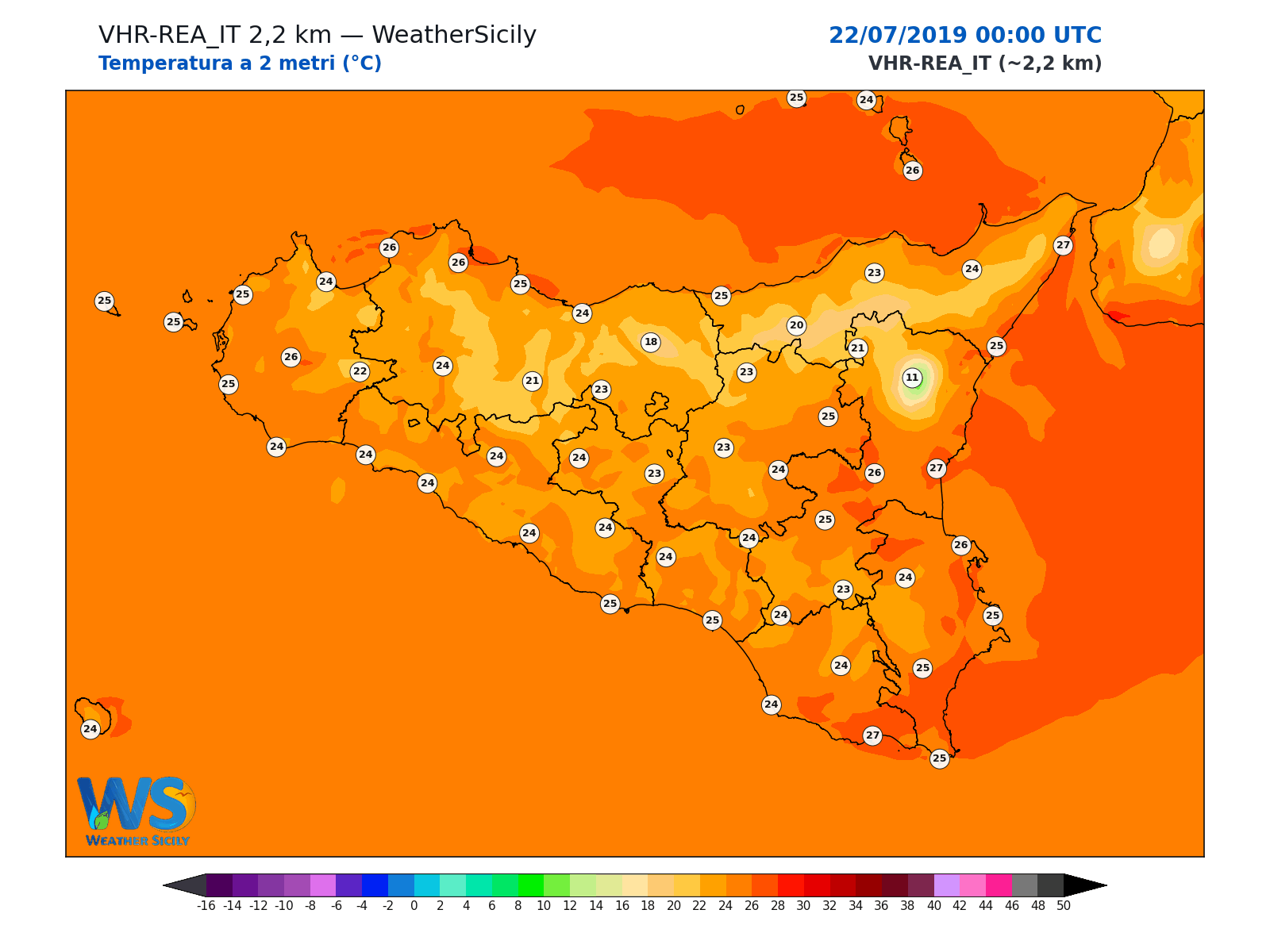 Temperatura a 2 metri · 2019072200