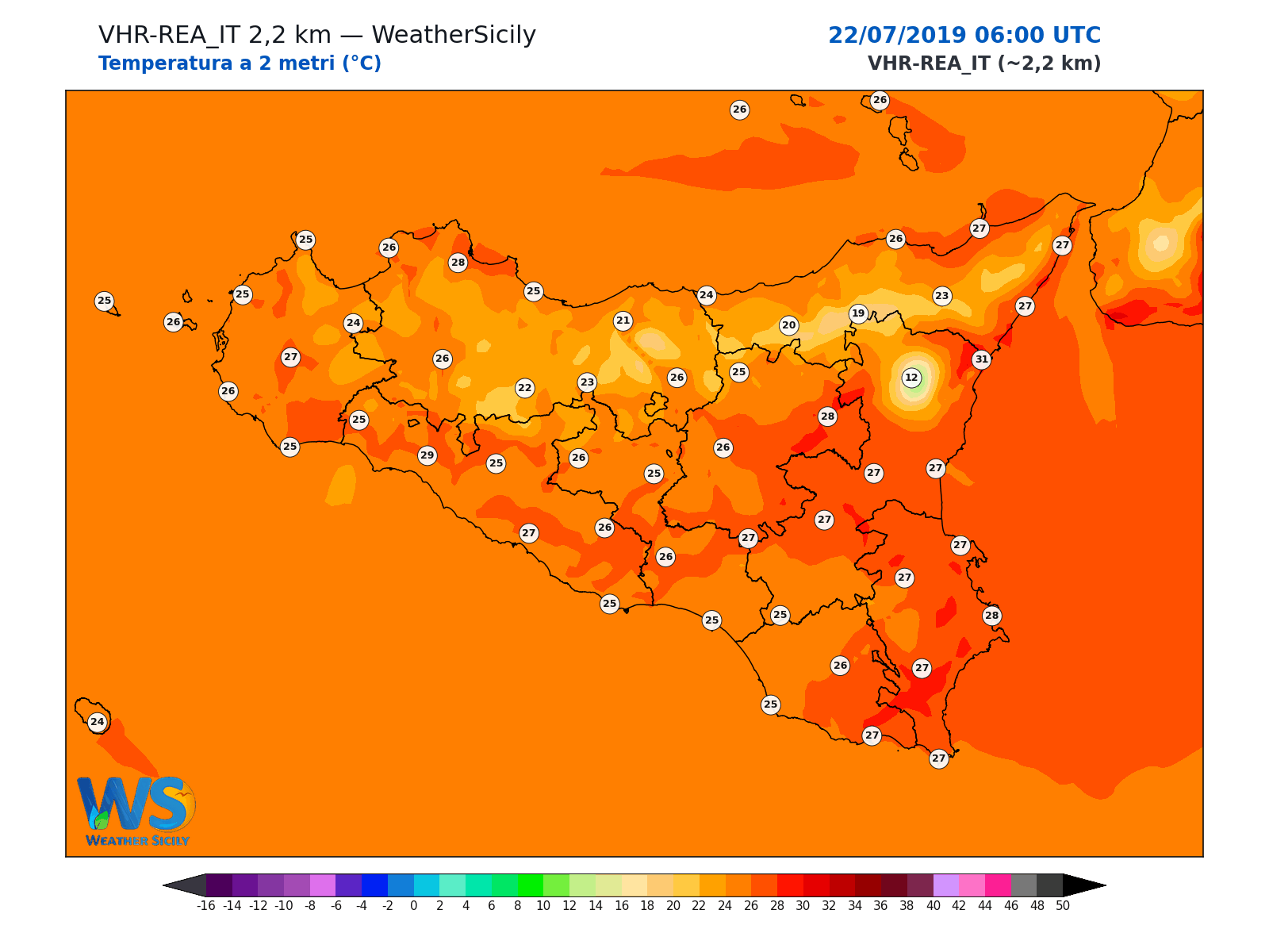 Temperatura a 2 metri · 2019072206