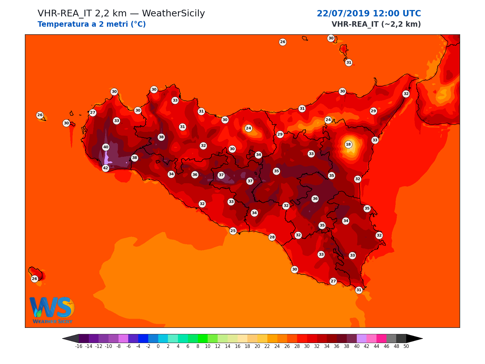 Temperatura a 2 metri · 2019072212