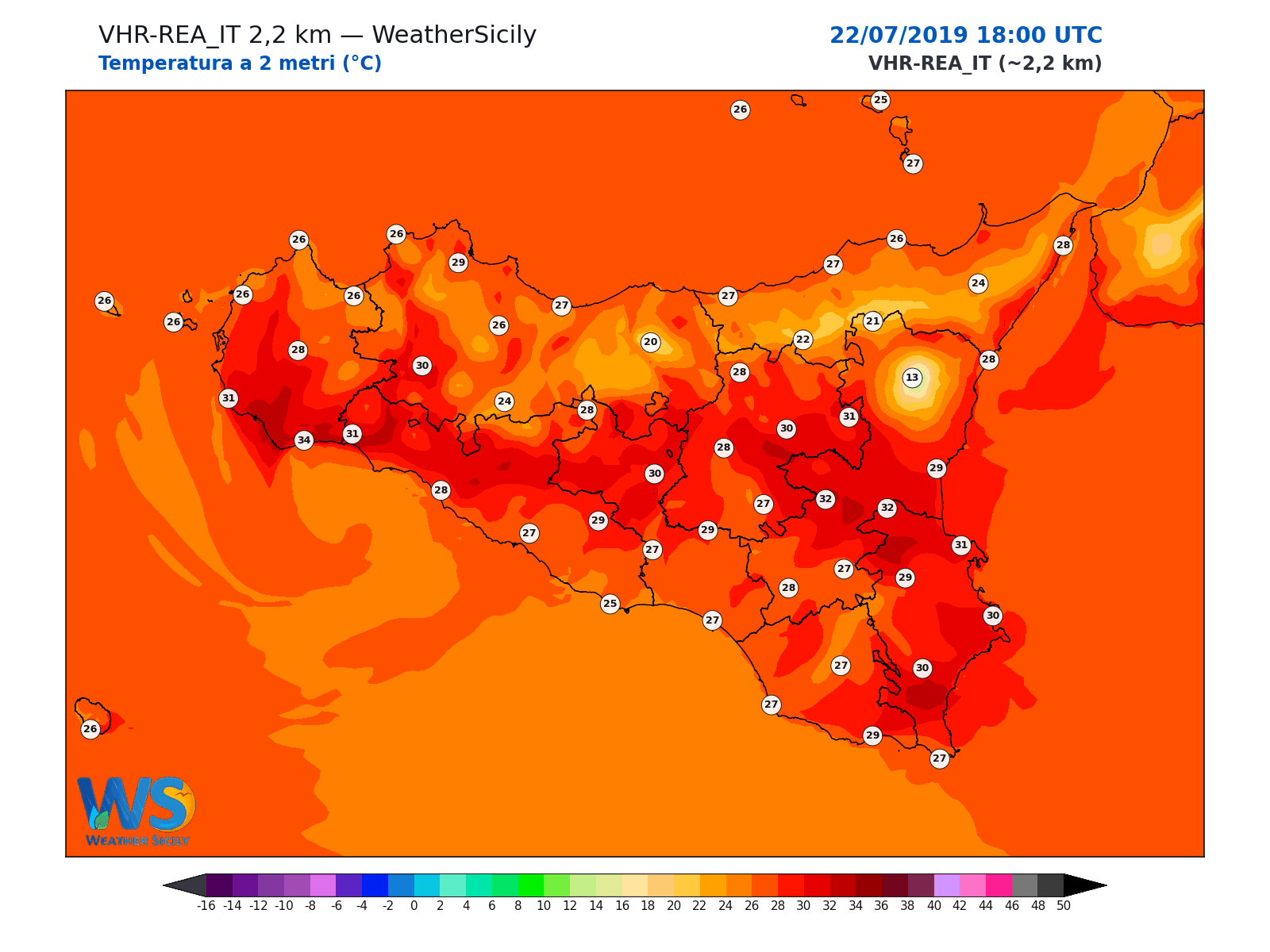 Temperatura a 2 metri · 2019072218