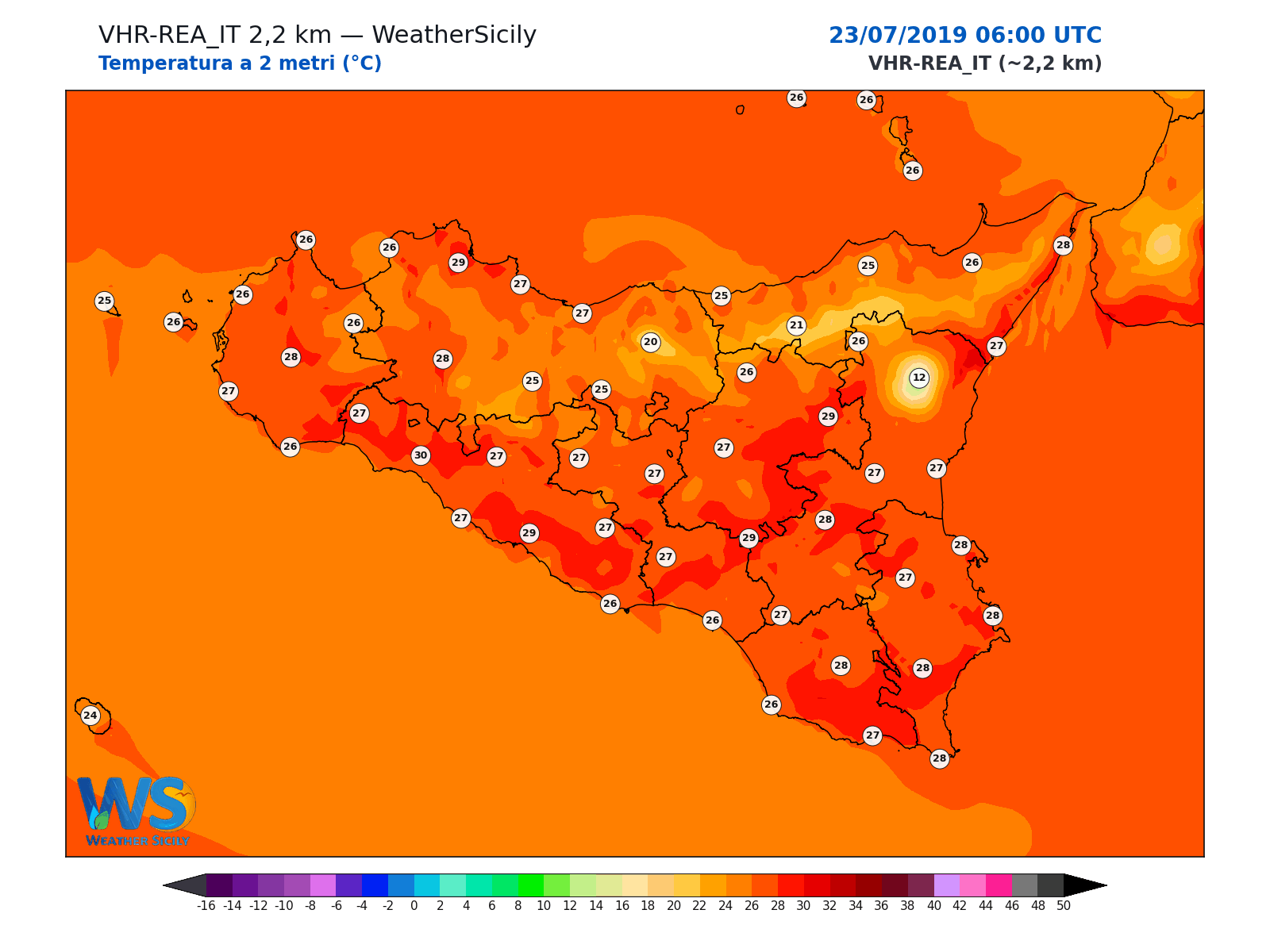 Temperatura a 2 metri · 2019072306