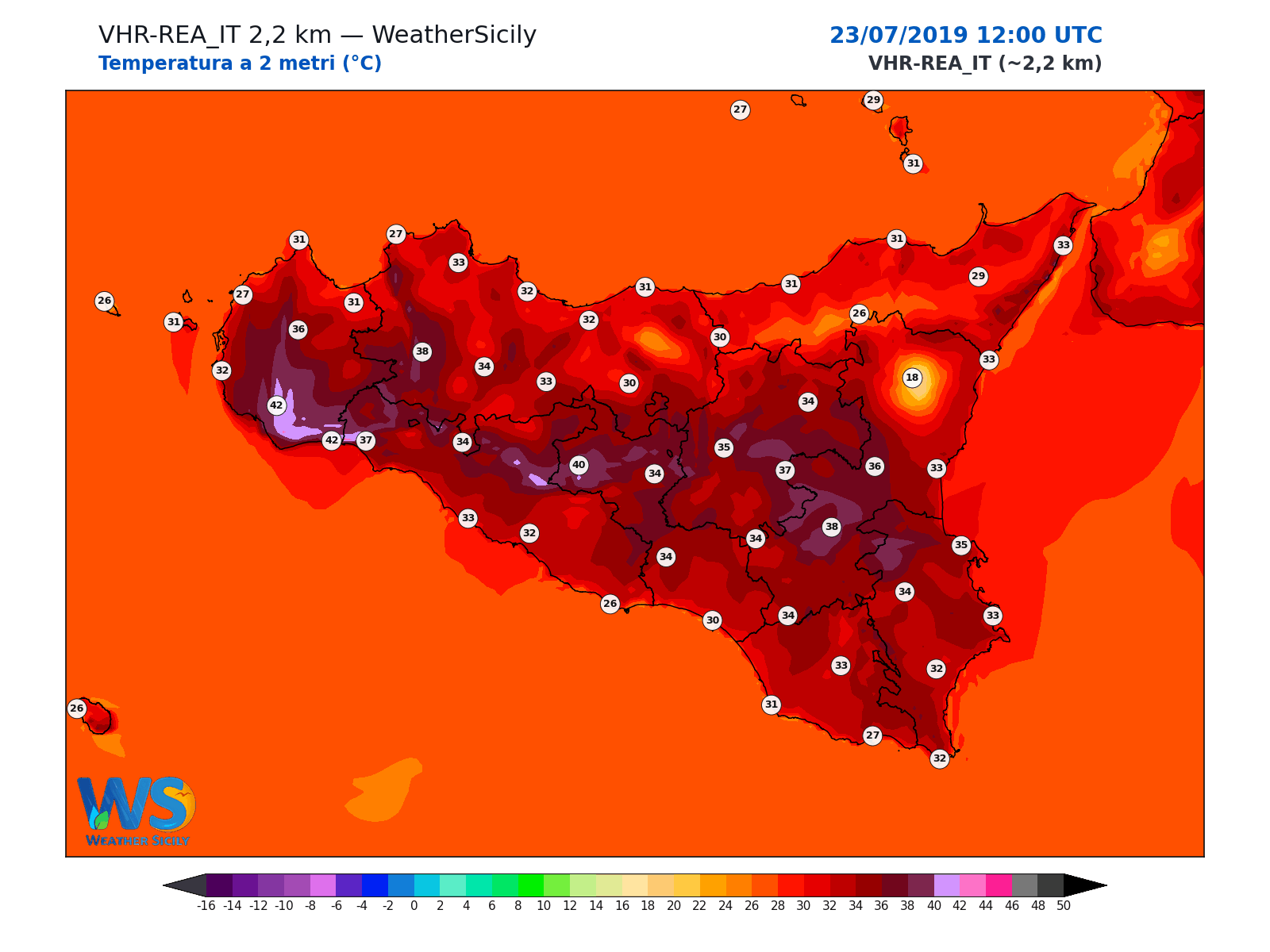 Temperatura a 2 metri · 2019072312