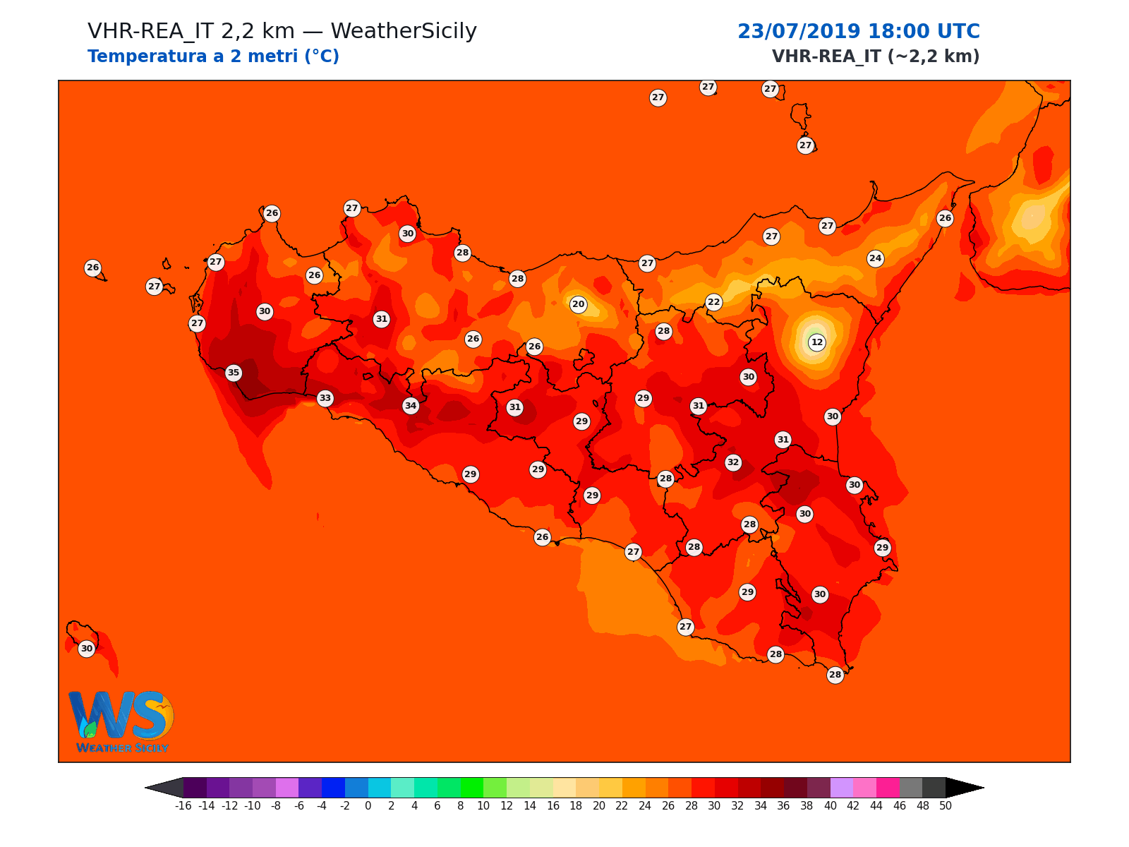 Temperatura a 2 metri · 2019072318