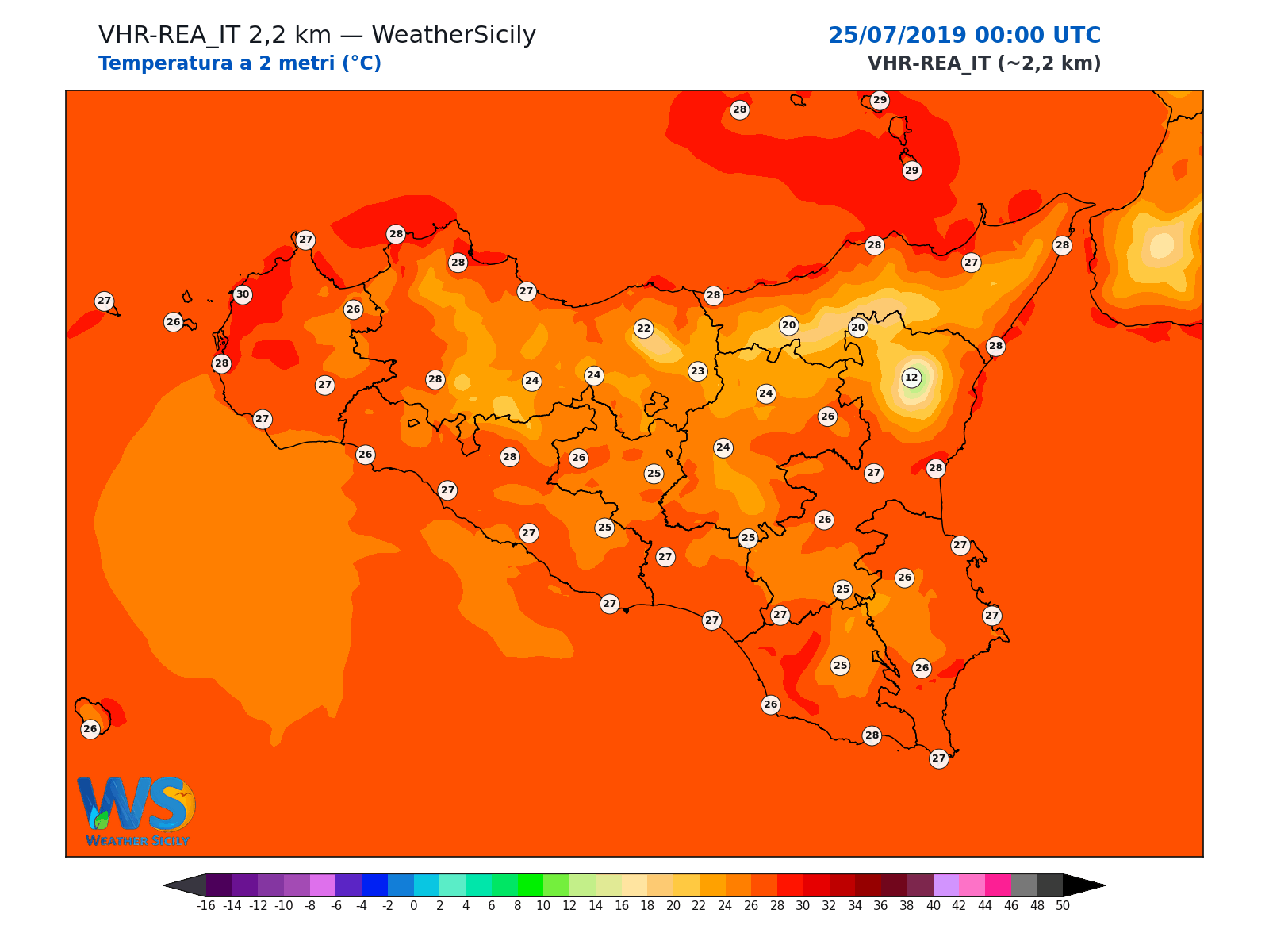Temperatura a 2 metri · 2019072500