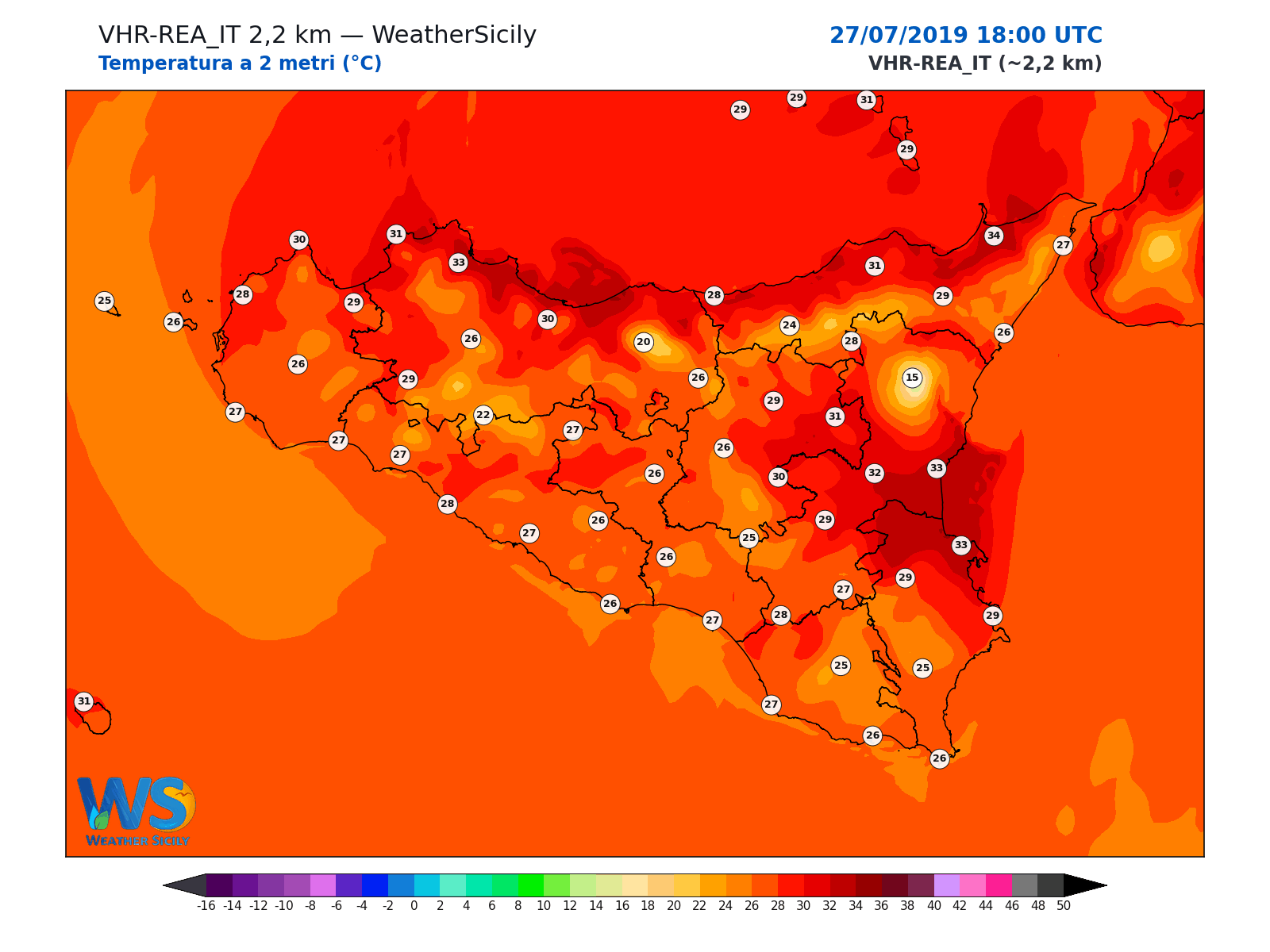 Temperatura a 2 metri · 2019072718