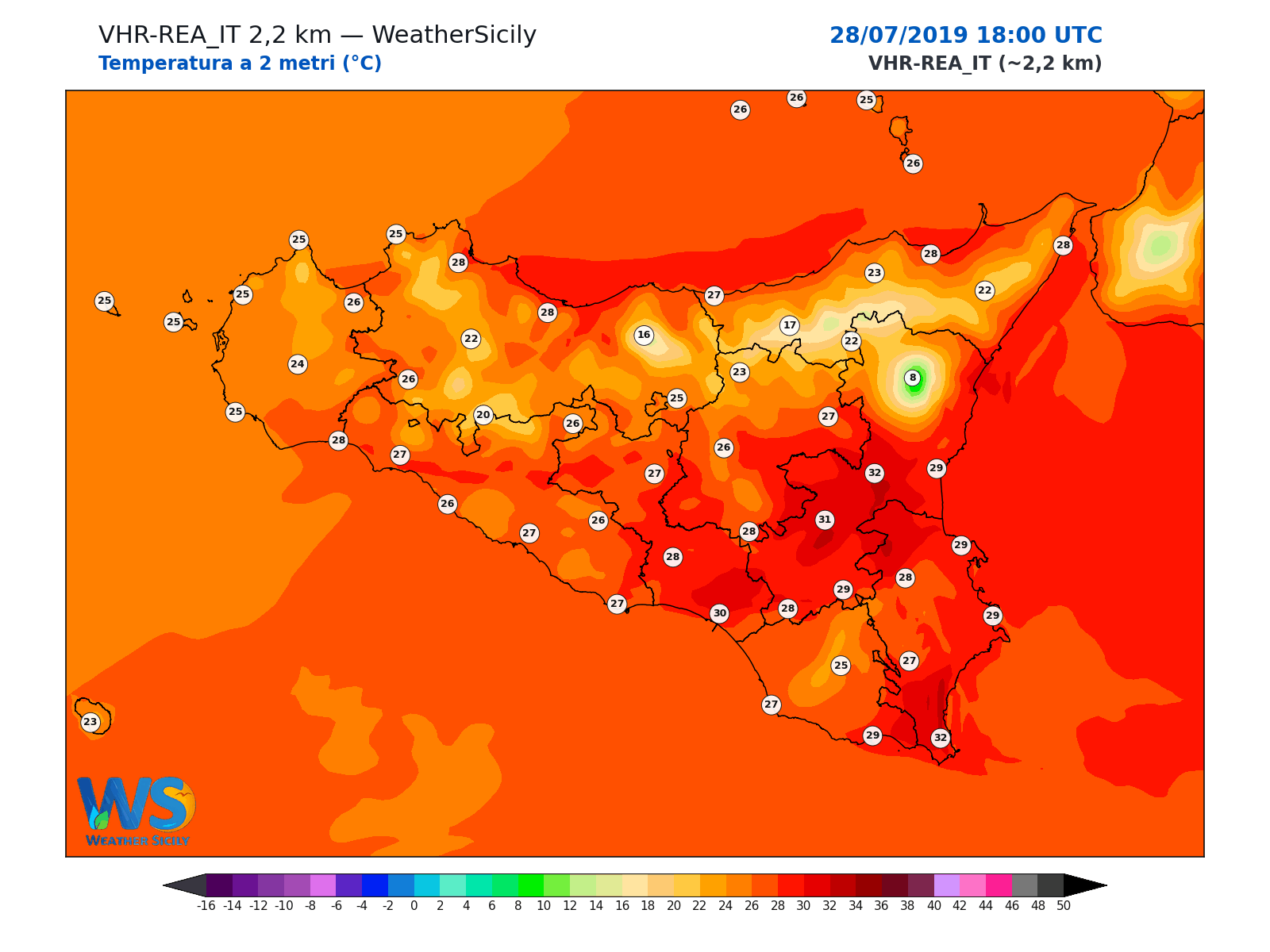Temperatura a 2 metri · 2019072818