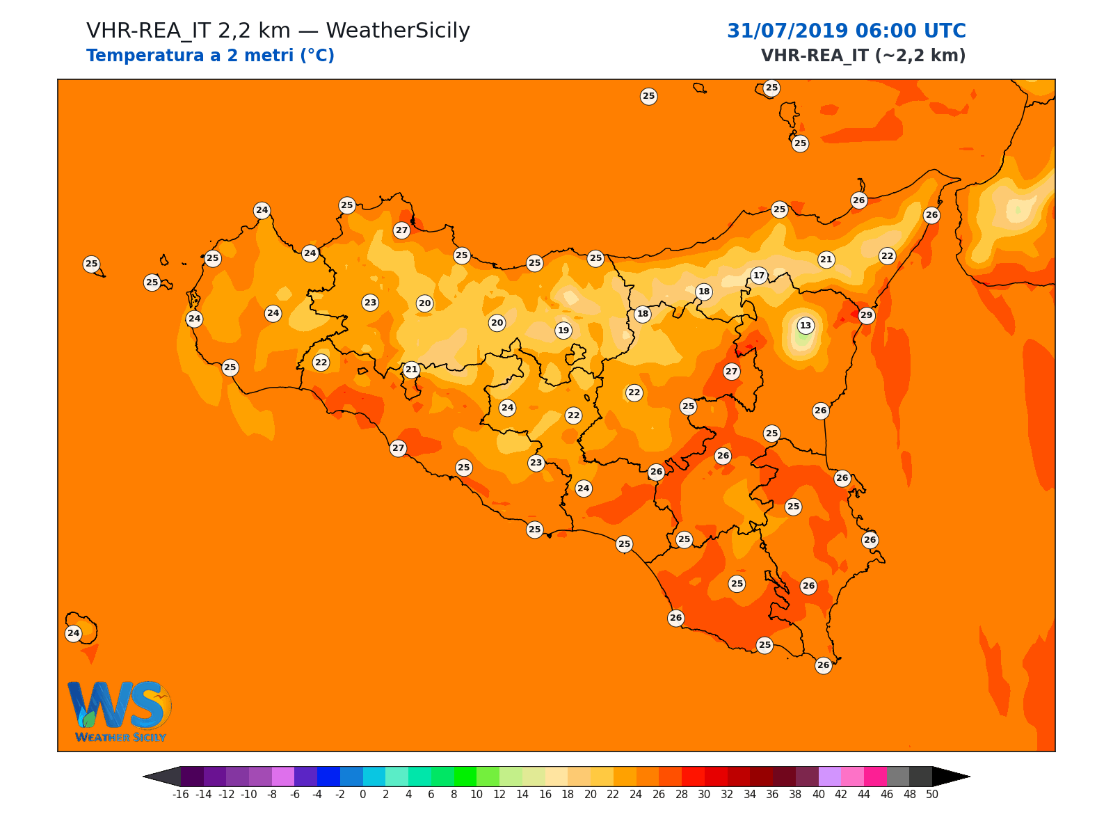 Temperatura a 2 metri · 2019073106