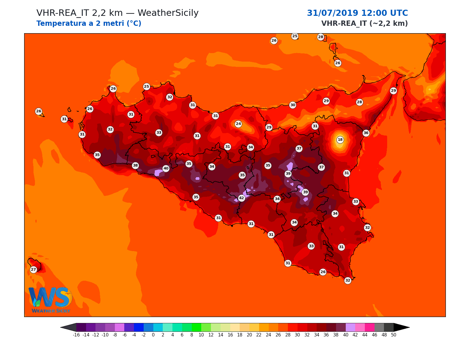 Temperatura a 2 metri · 2019073112