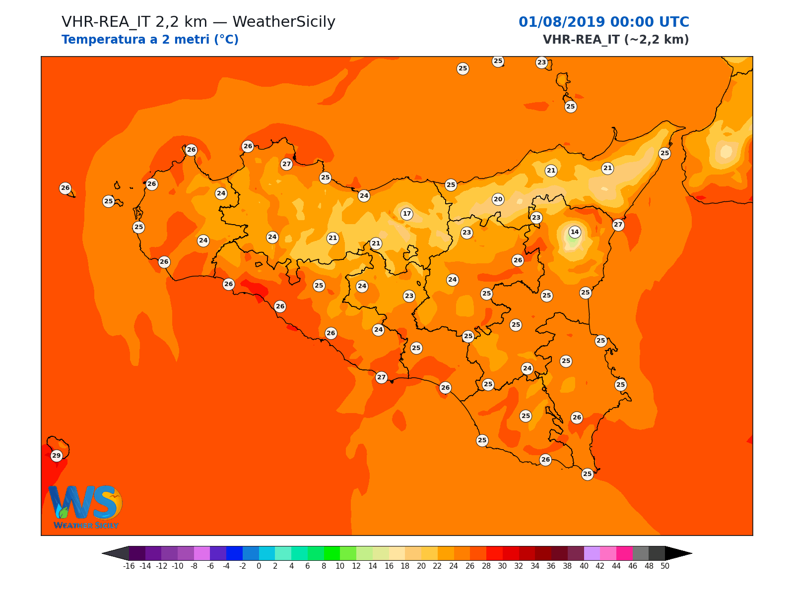 Temperatura a 2 metri · 2019080100