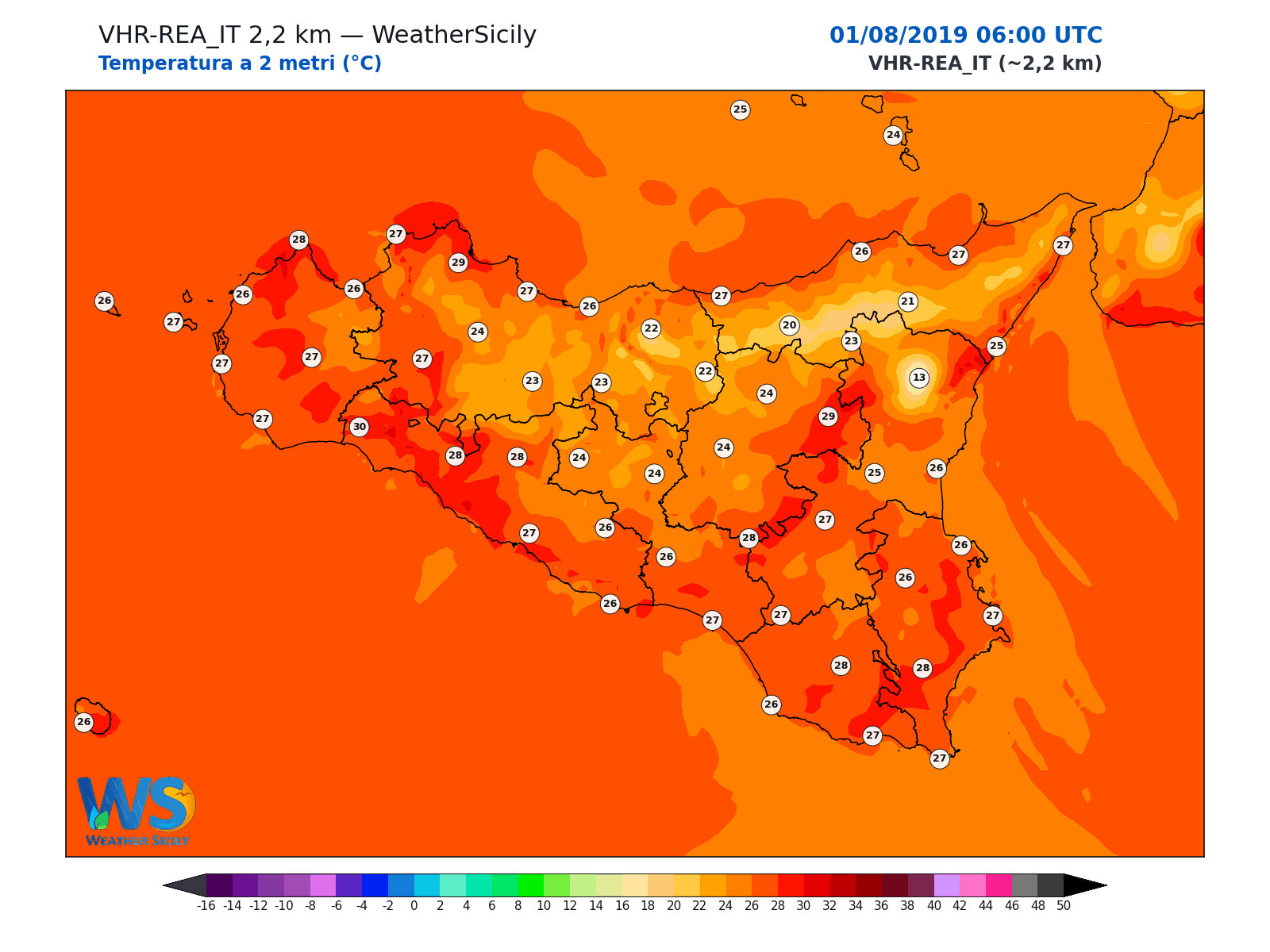 Temperatura a 2 metri · 2019080106