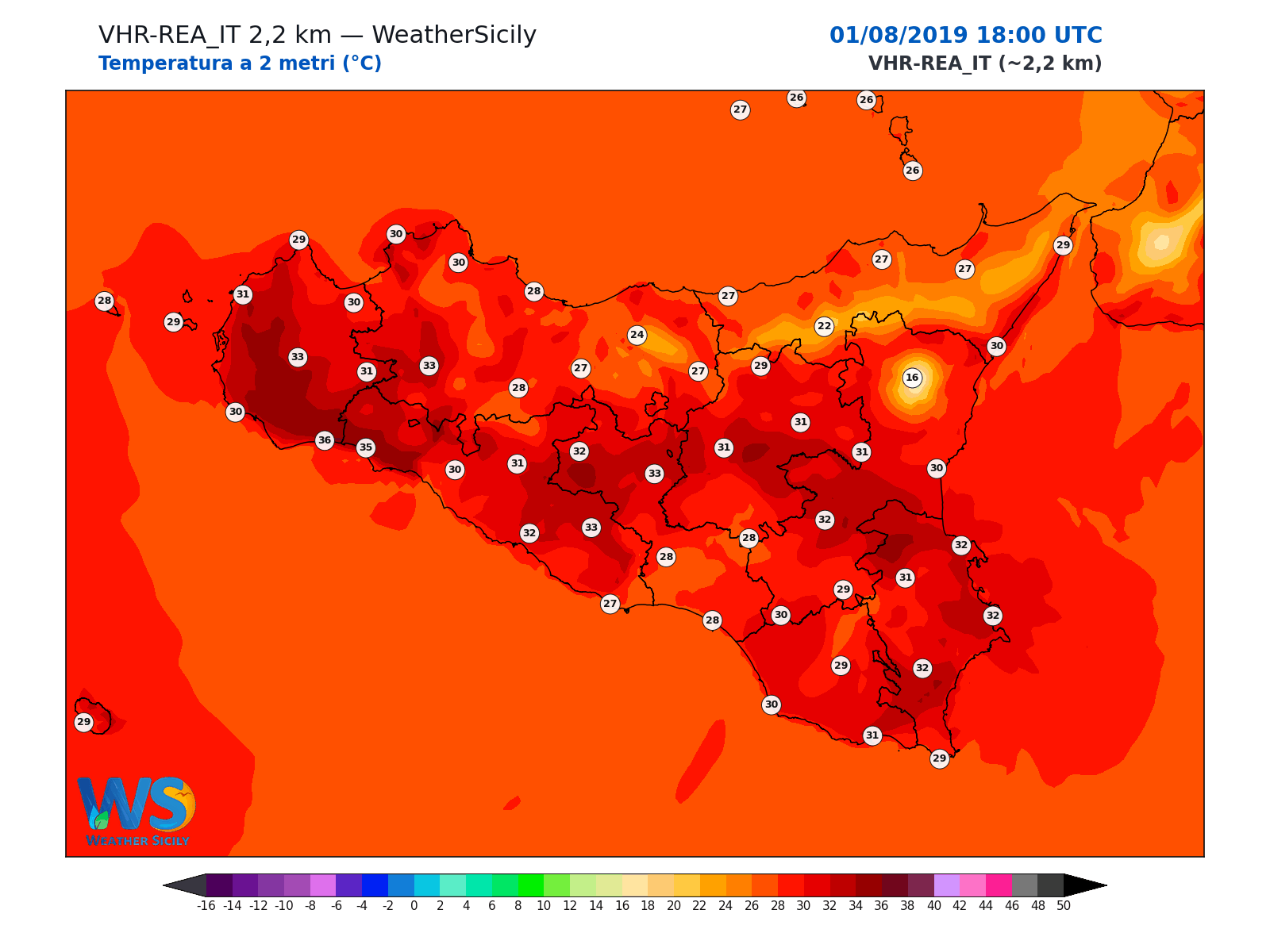 Temperatura a 2 metri · 2019080118