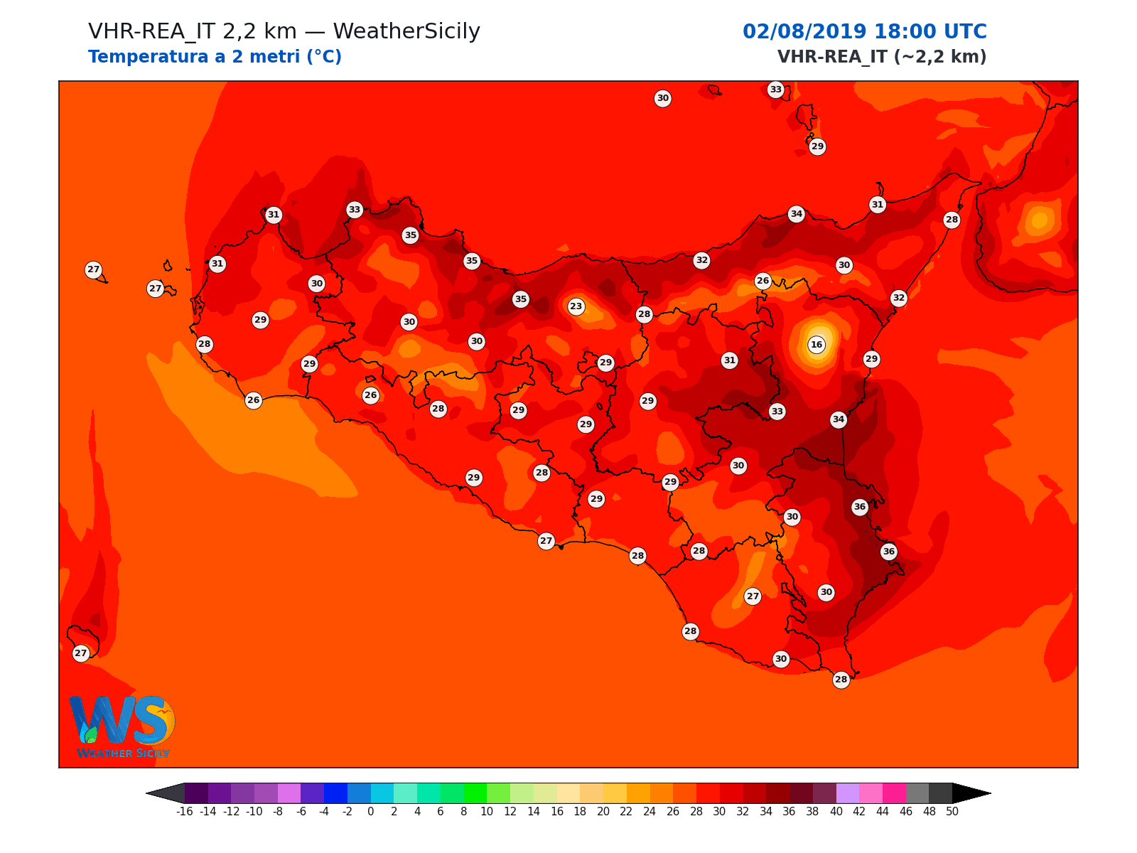 Temperatura a 2 metri · 2019080218