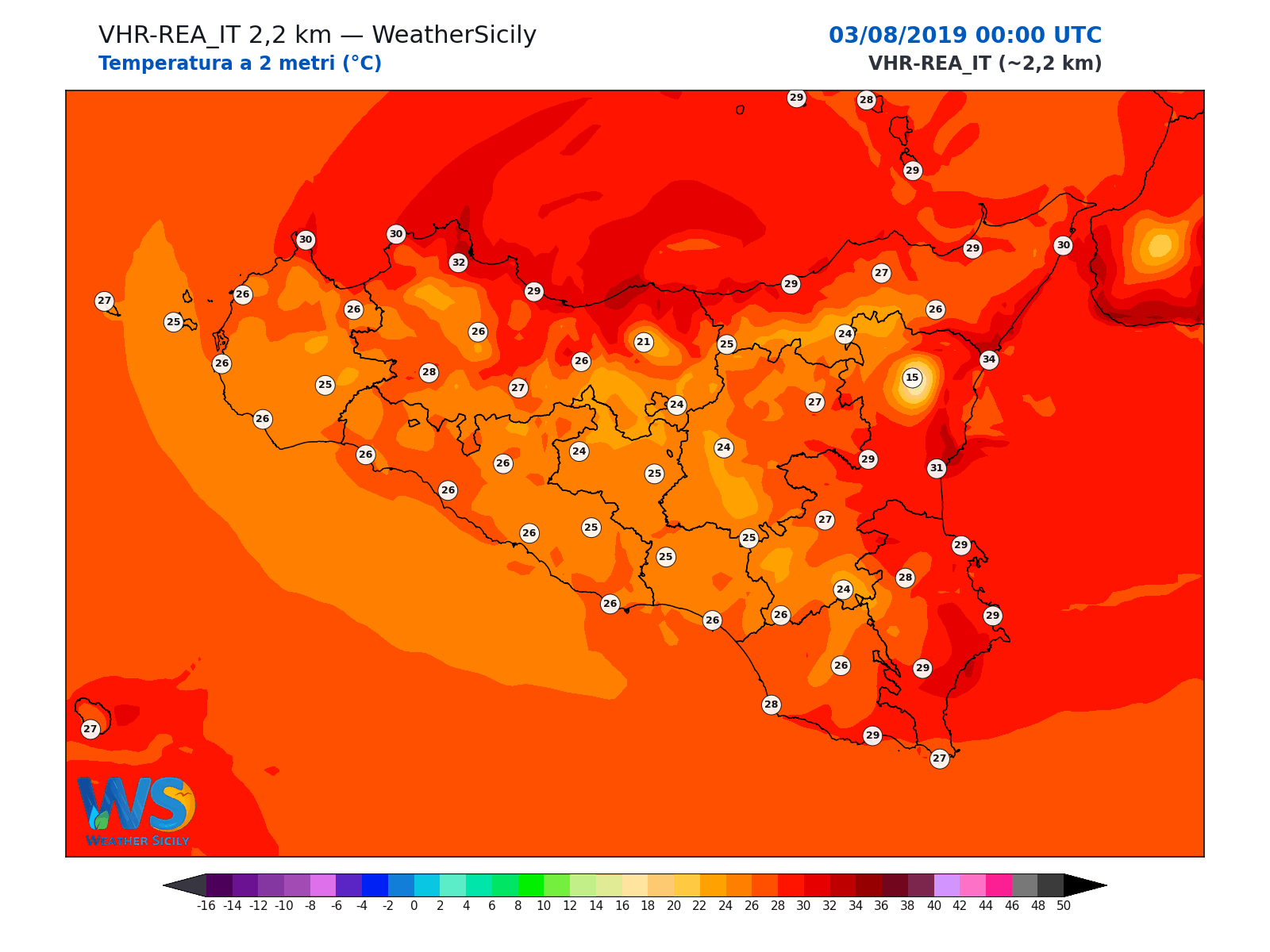 Temperatura a 2 metri · 2019080300
