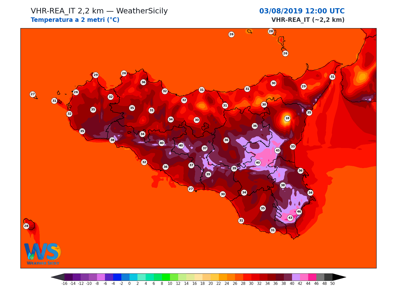 Temperatura a 2 metri · 2019080312