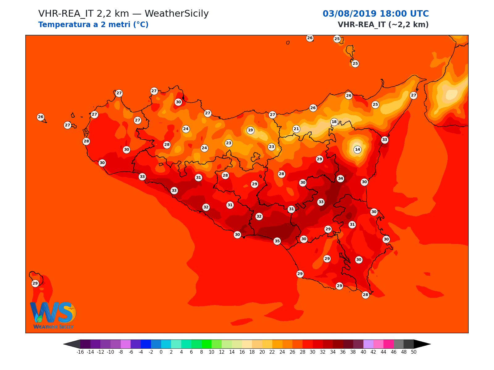 Temperatura a 2 metri · 2019080318