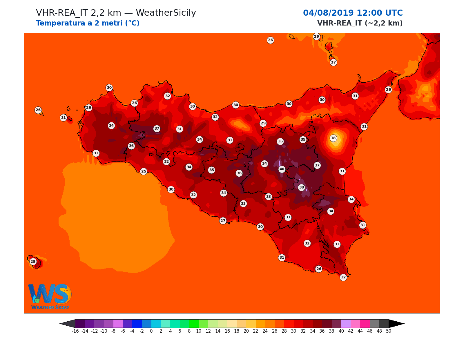 Temperatura a 2 metri · 2019080412