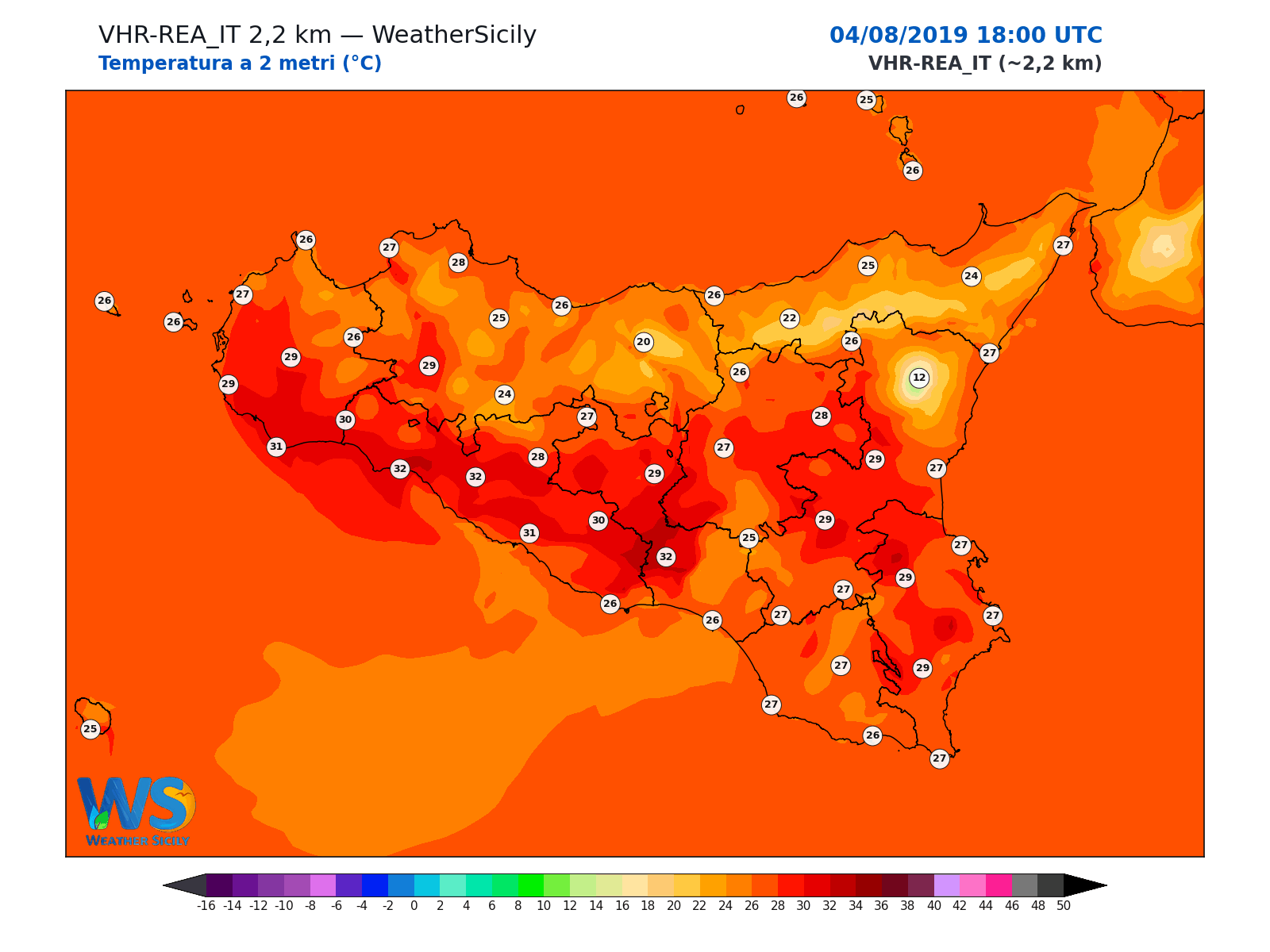 Temperatura a 2 metri · 2019080418
