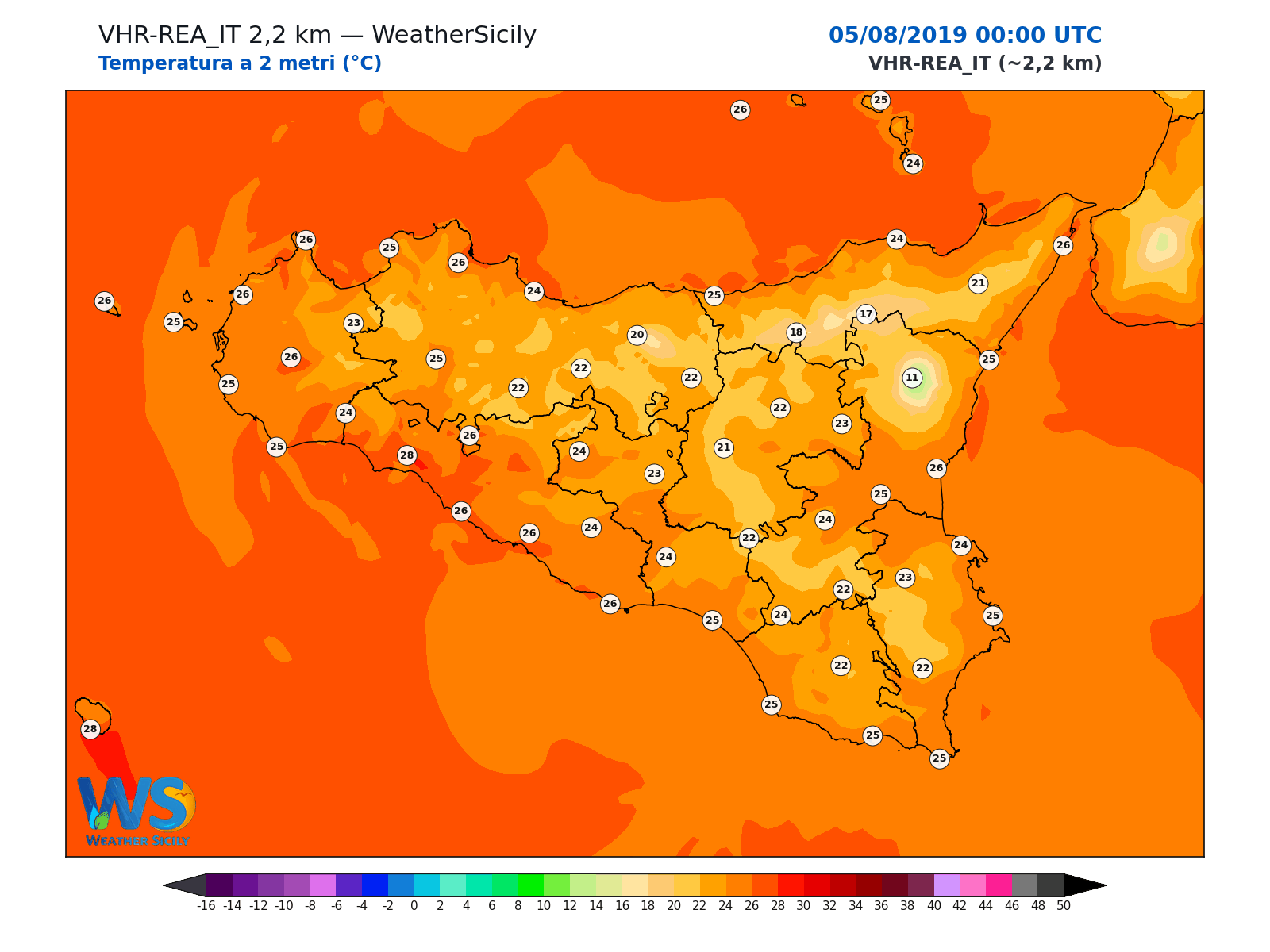 Temperatura a 2 metri · 2019080500