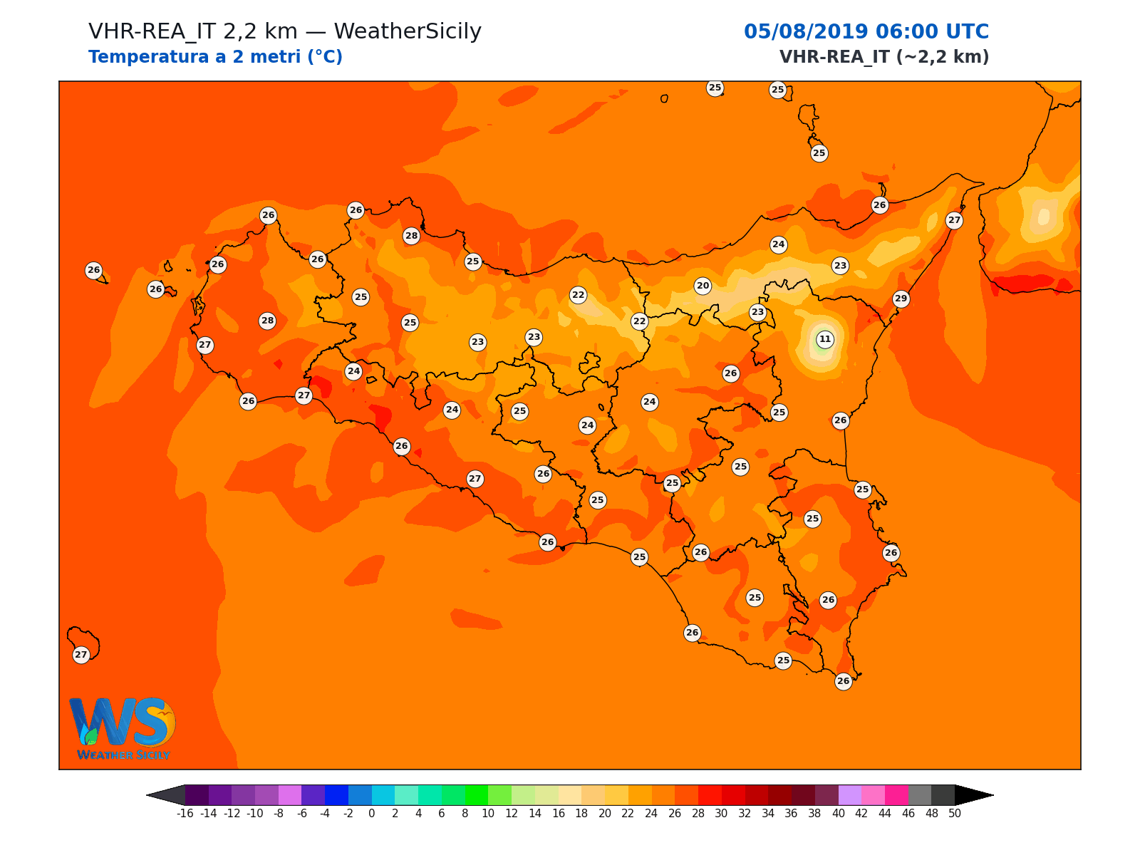 Temperatura a 2 metri · 2019080506