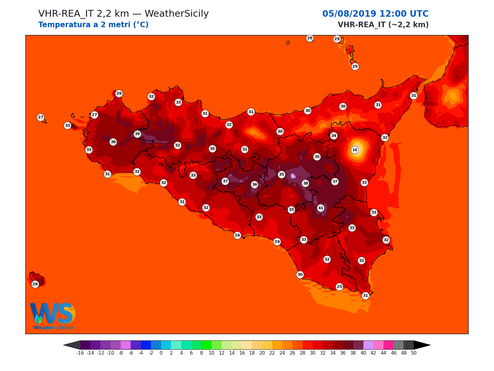 Temperatura a 2 metri · 2019080512