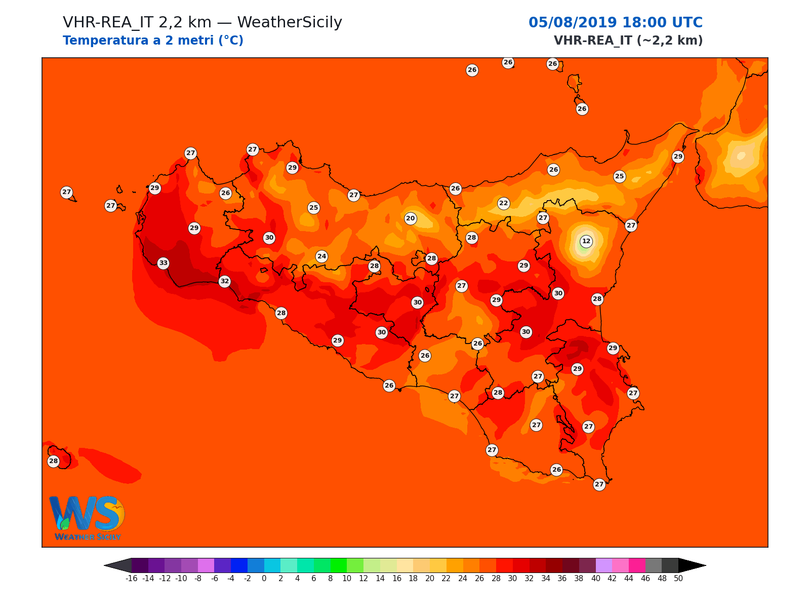 Temperatura a 2 metri · 2019080518