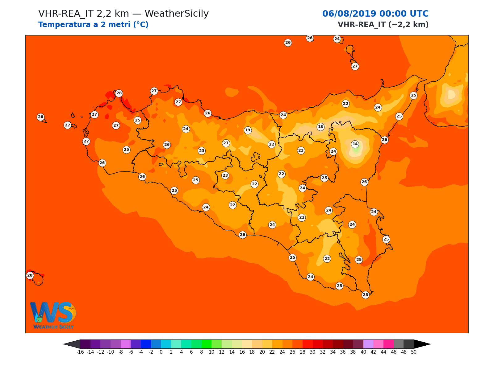Temperatura a 2 metri · 2019080600